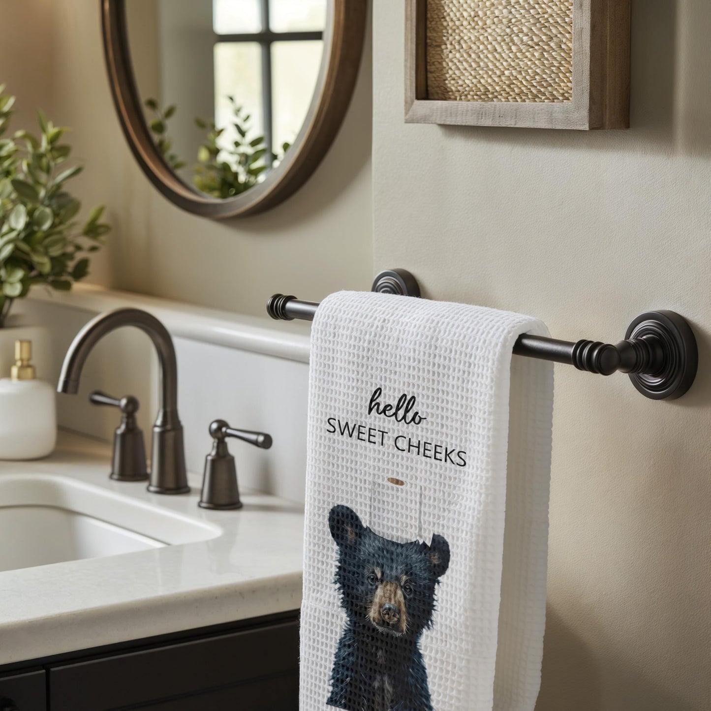 Funny Bear Bathroom Hand Towels Set of 2, Hello Sweet Bear Bathroom Decor, Funny Wild Animal Hand Towels for Washroom Restroom Decor, 16x24 Inch BST326L
