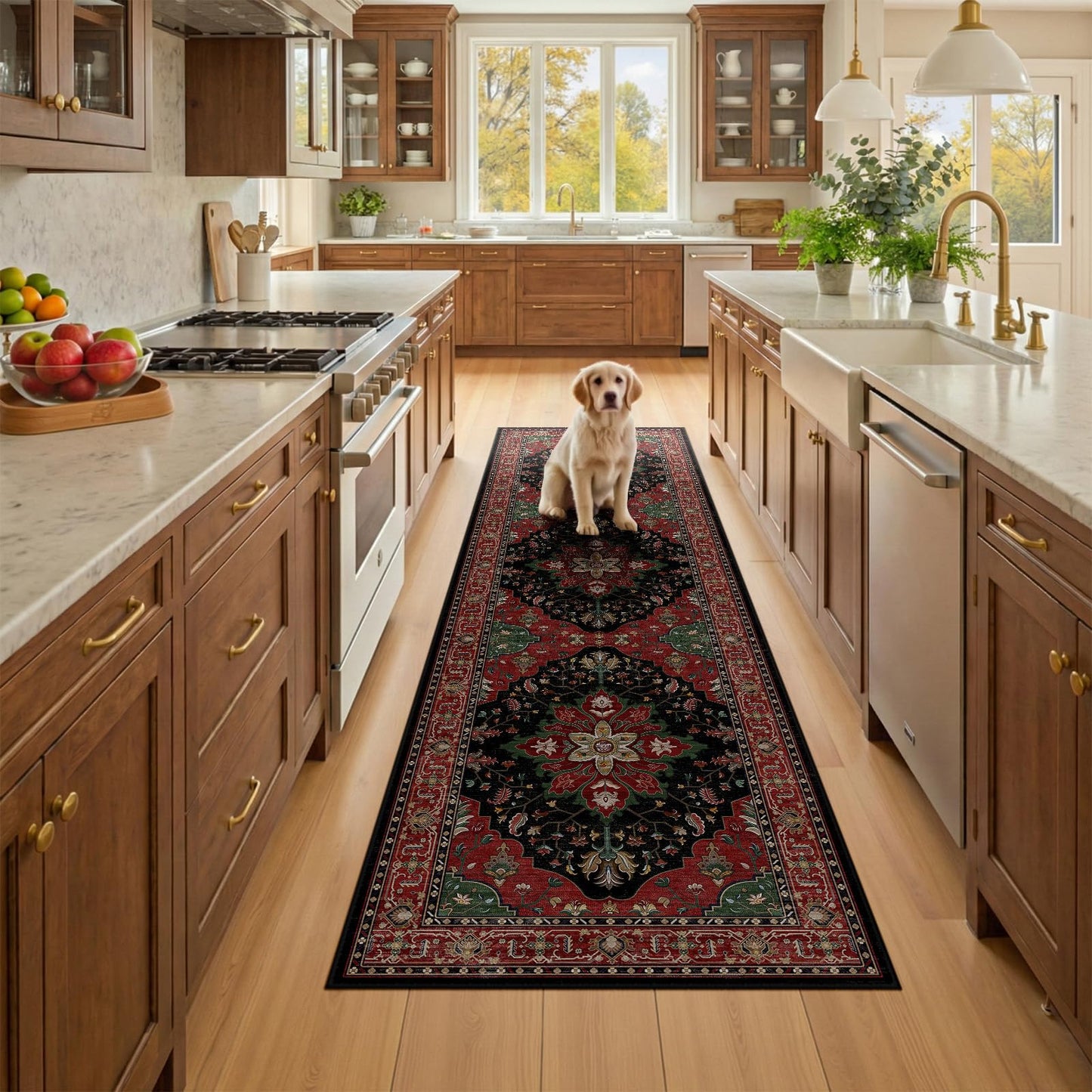 RELEANY Area Rugs Runner 2'x6' Washable Non-Slip, Floral Vintage Distress Medallion Carpet for Kitchen Hallway Bedroom Beside Laundry Room Bathroom, Teal Green Lake Blue Turquoise DD1210