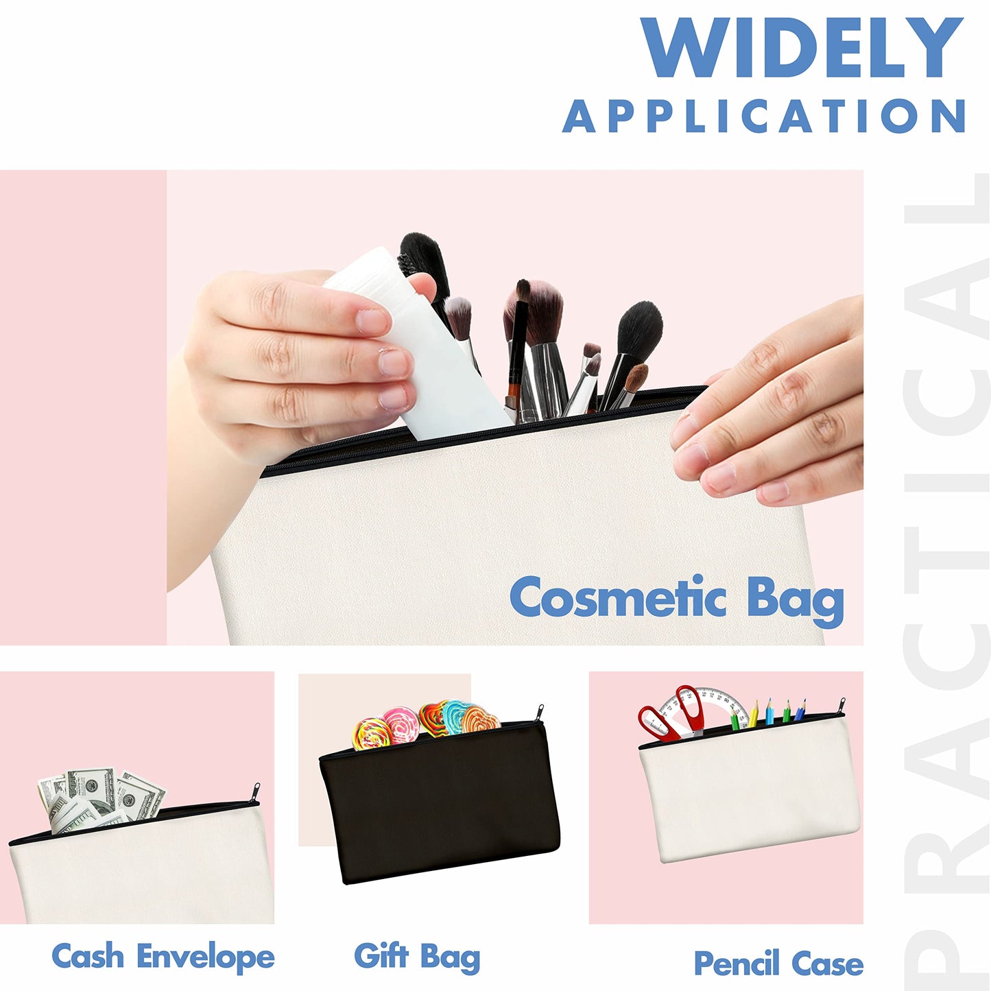 8 Pack Canvas Colorful Zipper Bags, DIY Craft Bags Travel Canvas Makeup Pouches for Cosmetic Toiletry Stationery Storage (Beige, 8.3” x 4.7”) BST220