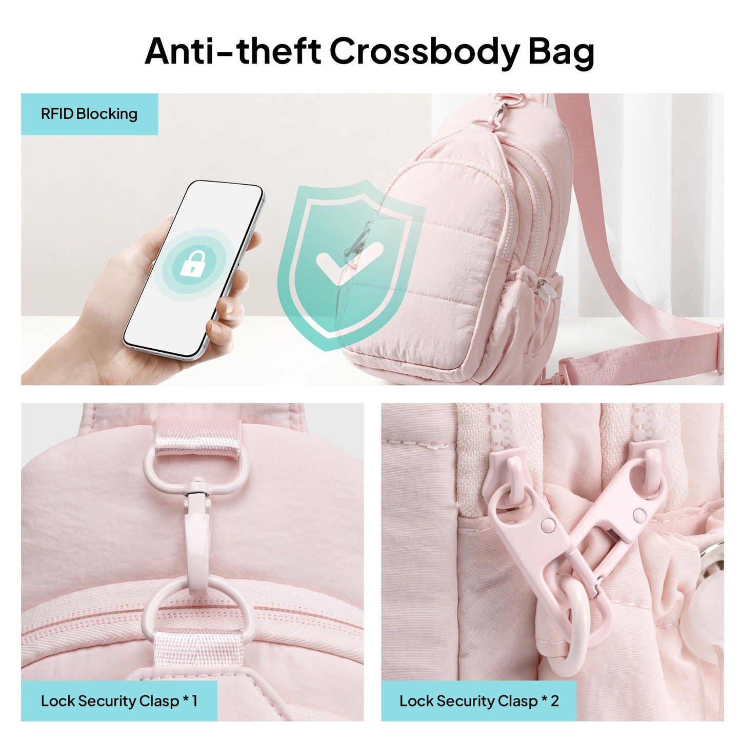 TOPEAST Sling Bag for Women, Anti-Theft Crossbody Bag with RFID Blocking & Small Water Bottle Holder for Travel BST202