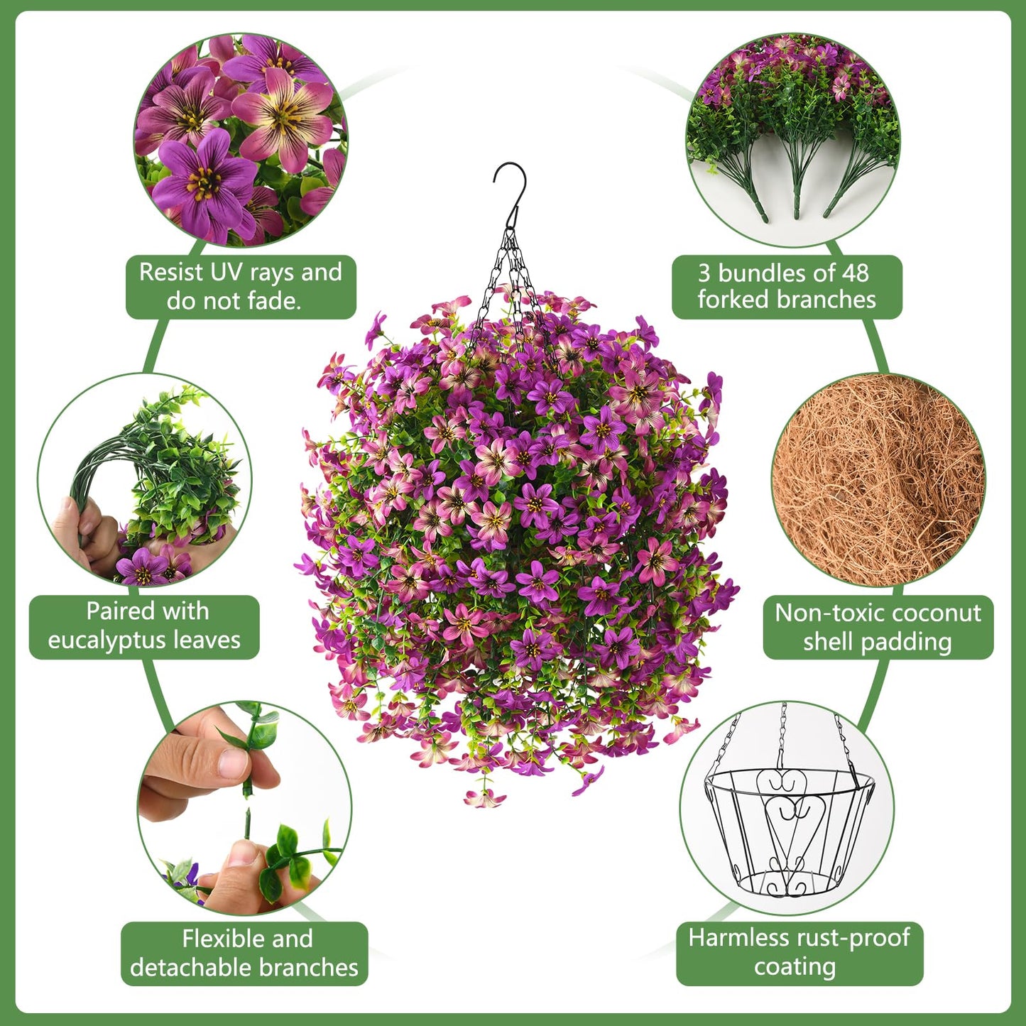 Artificial Flowers for Outdoor Faux Flowers for Plant Pot Spring Decoration | 2 Pcs Faux Hanging Plants UV Resistant Look Real Outside Home Garden Porch Patio Entrance Courtyard Decor BST326H