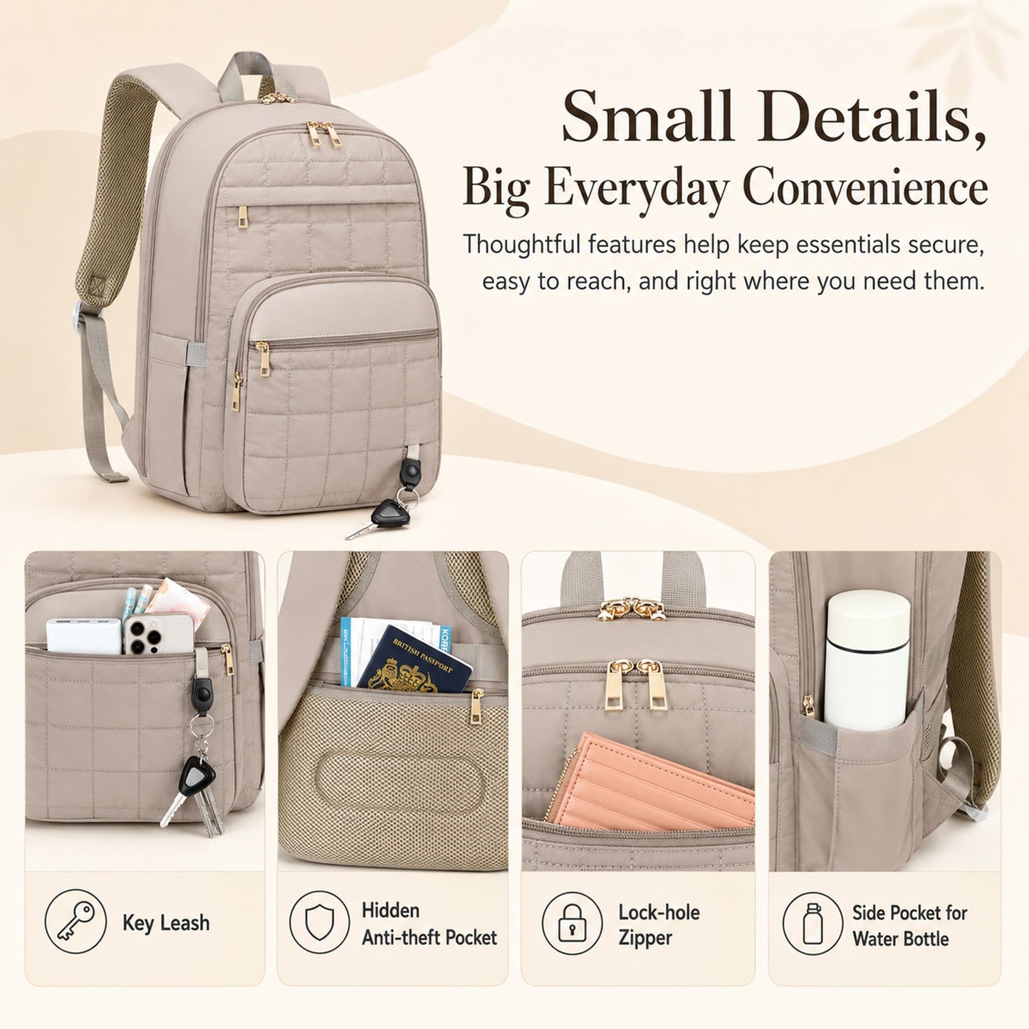CAMTOP College Backpacks for Women, School Backpack with Insulated Lunch Pocket BST326H