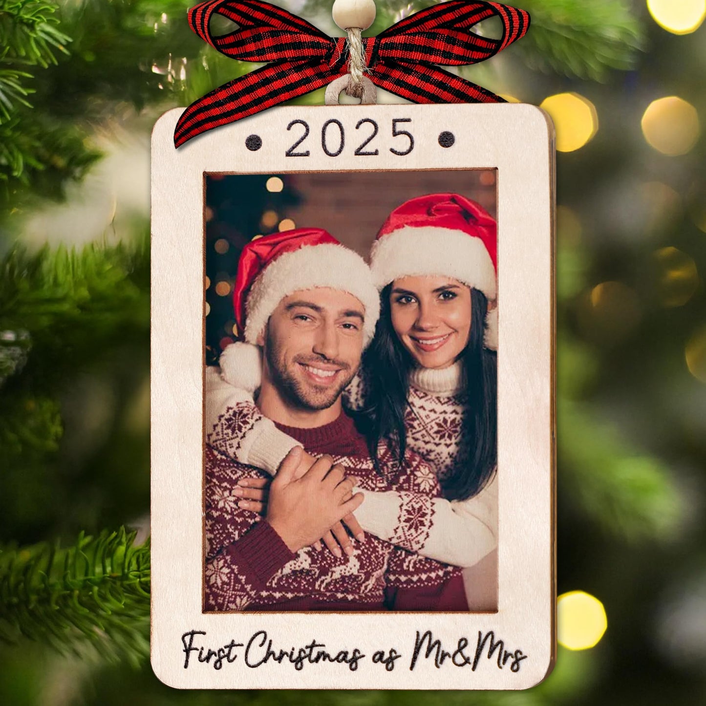 Hangwoous Baby's First Christmas Photo Frame Ornament 2025 | Wooden portrait frame keepsake, first Christmas photo gift for baby BST202