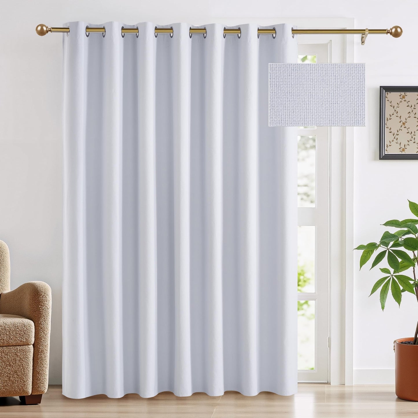 RYB HOME 100% Blackout Curtain for Sliding Glass Doors, Extra Wide Thermal Insulated Privacy Linen Curtains for Bedroom/Patio Door/Living Room/Open Closet, Room Divider, Black, W100xL108, 1 Panel BST220