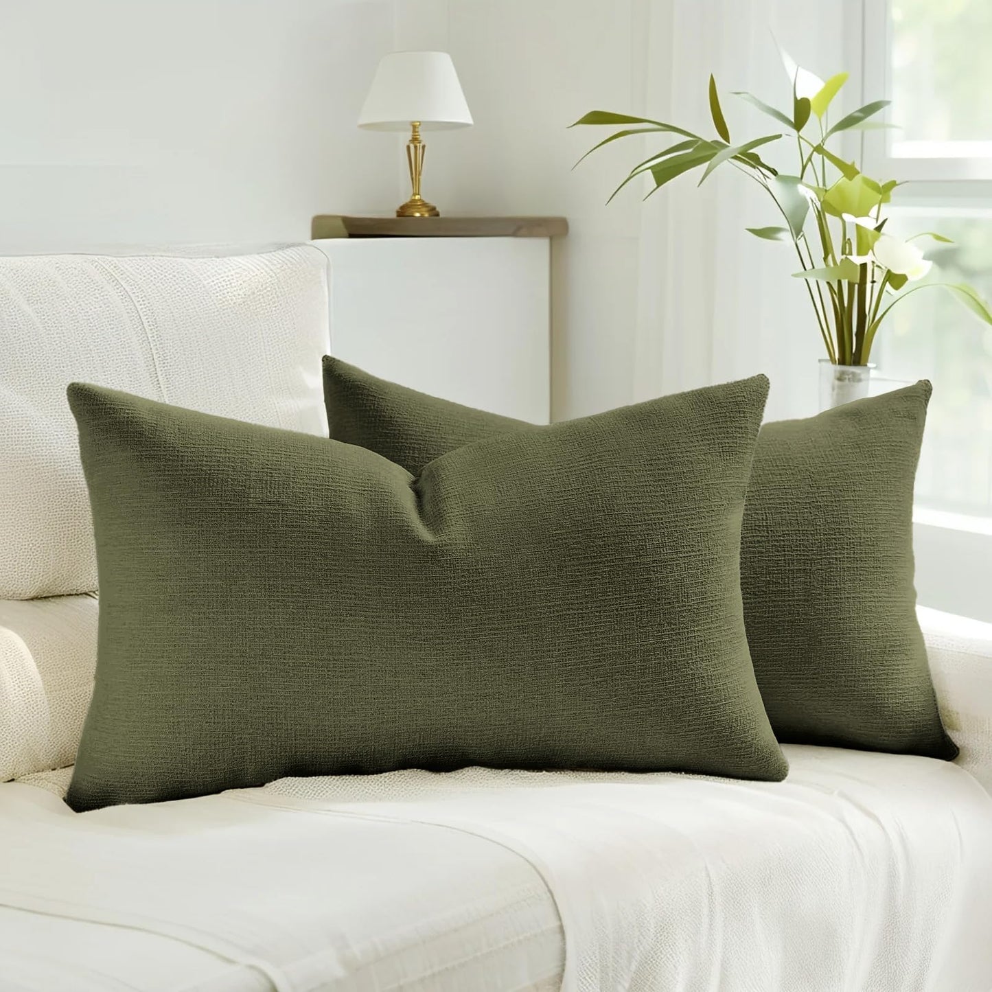 HAUSSY Pack of 2 Faux Linen Pillow Covers 26x26 Inch, Decorative Throw Pillows Soft Boho Neutral Cushion Covers Home Decor Modern Pillowcase for Couch Living Room Sofa Bed, Natural Linen (Covers Only) BST220