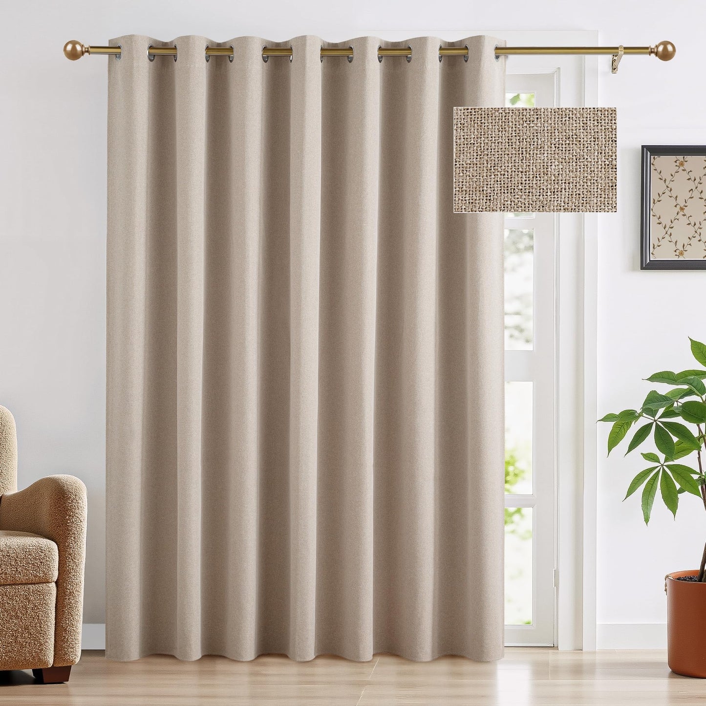 RYB HOME 100% Blackout Curtain for Sliding Glass Doors, Extra Wide Thermal Insulated Privacy Linen Curtains for Bedroom/Patio Door/Living Room/Open Closet, Room Divider, Black, W100xL108, 1 Panel BST220