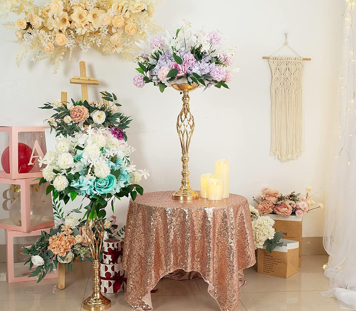 2pcs Metal Silver Candle Holders Road Lead Table Centerpiece Stand Pillar Candlestick for Wedding Candelabra Flowers Vases WN420