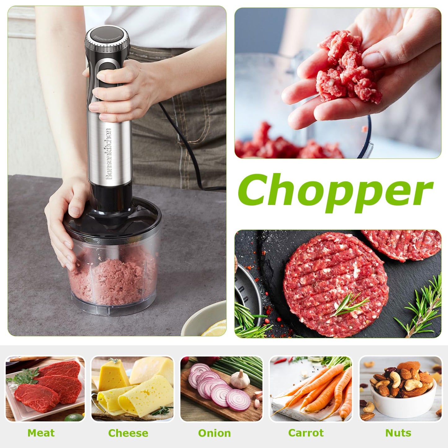Bonsenkitchen Immersion Blender Handheld with Food Processor RD12
