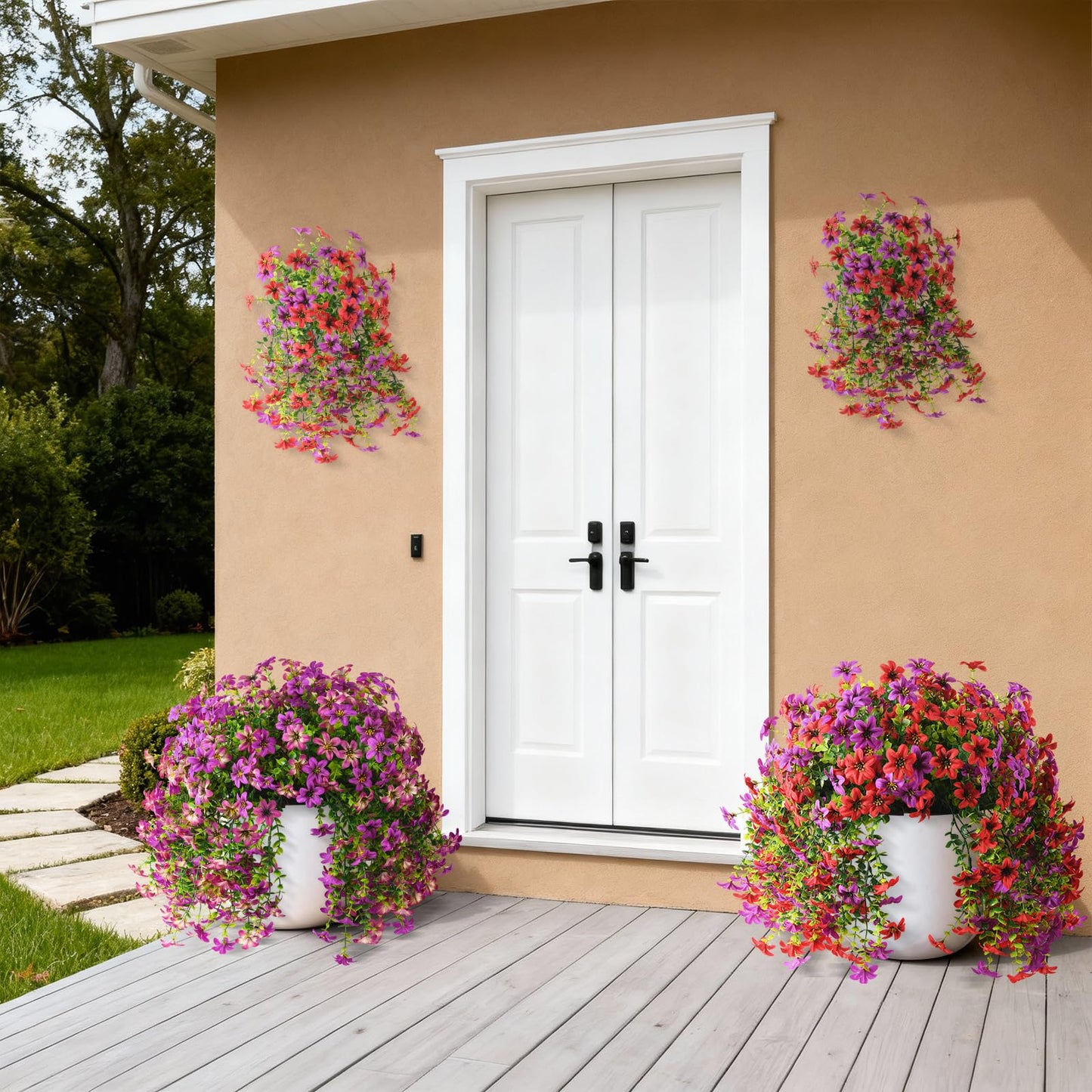 Artificial Flowers for Outdoor Faux Flowers for Plant Pot Spring Decoration | 2 Pcs Faux Hanging Plants UV Resistant Look Real Outside Home Garden Porch Patio Entrance Courtyard Decor BST326H