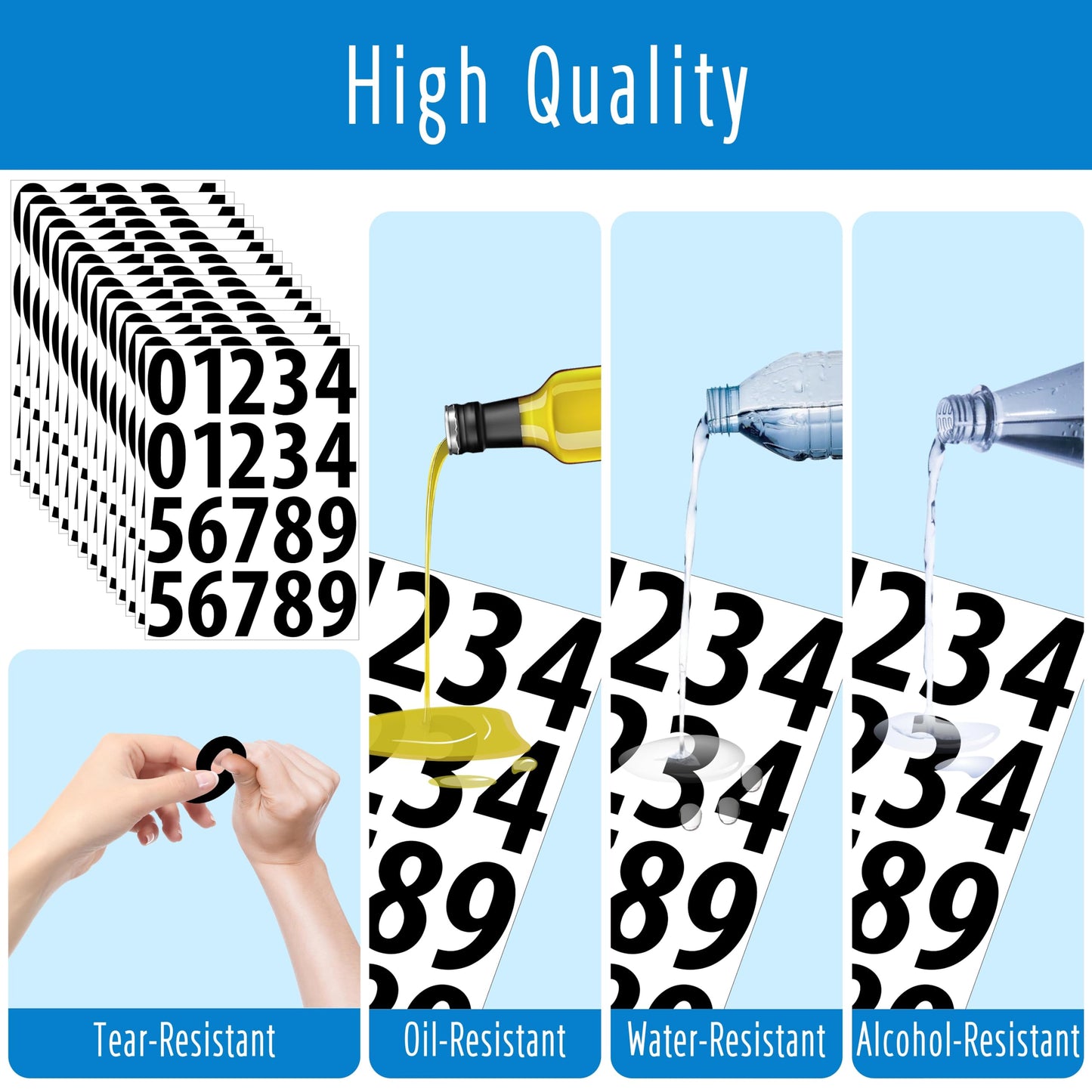300 PCS Number Stickers, 2” Waterproof Vinyl Number Stickers Consecutive Number 0-9 Labels Self-Adhesive Without Residue Left for Office, Classroom, Indoor, Boxes, Storage (15 Sheets, White) BST220