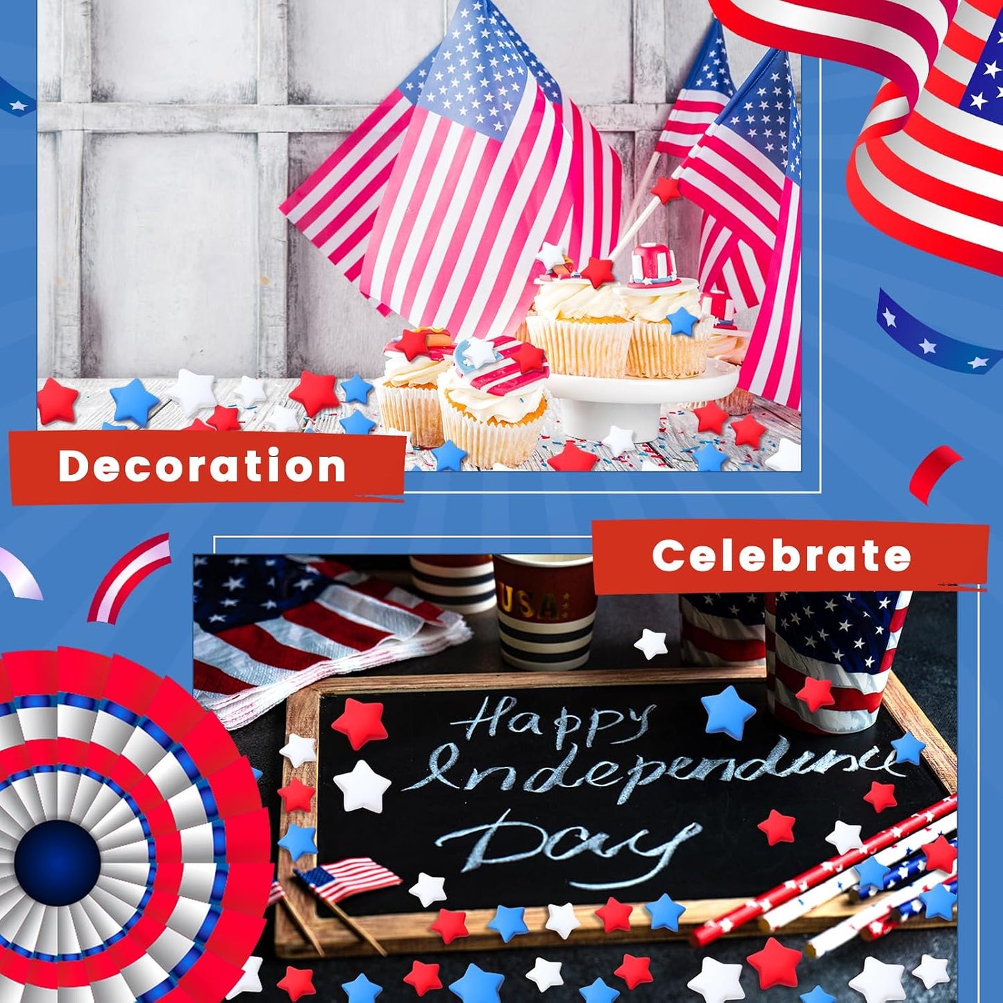 Weysat 240 Pcs Red White and Blue Stars Memorial Day Patriotic Vase Filler Decorations 250th Anniversary Independence Day Table Centerpieces 4th of July Resin Table Scatter (0.6,0.8 Inch) BST326L