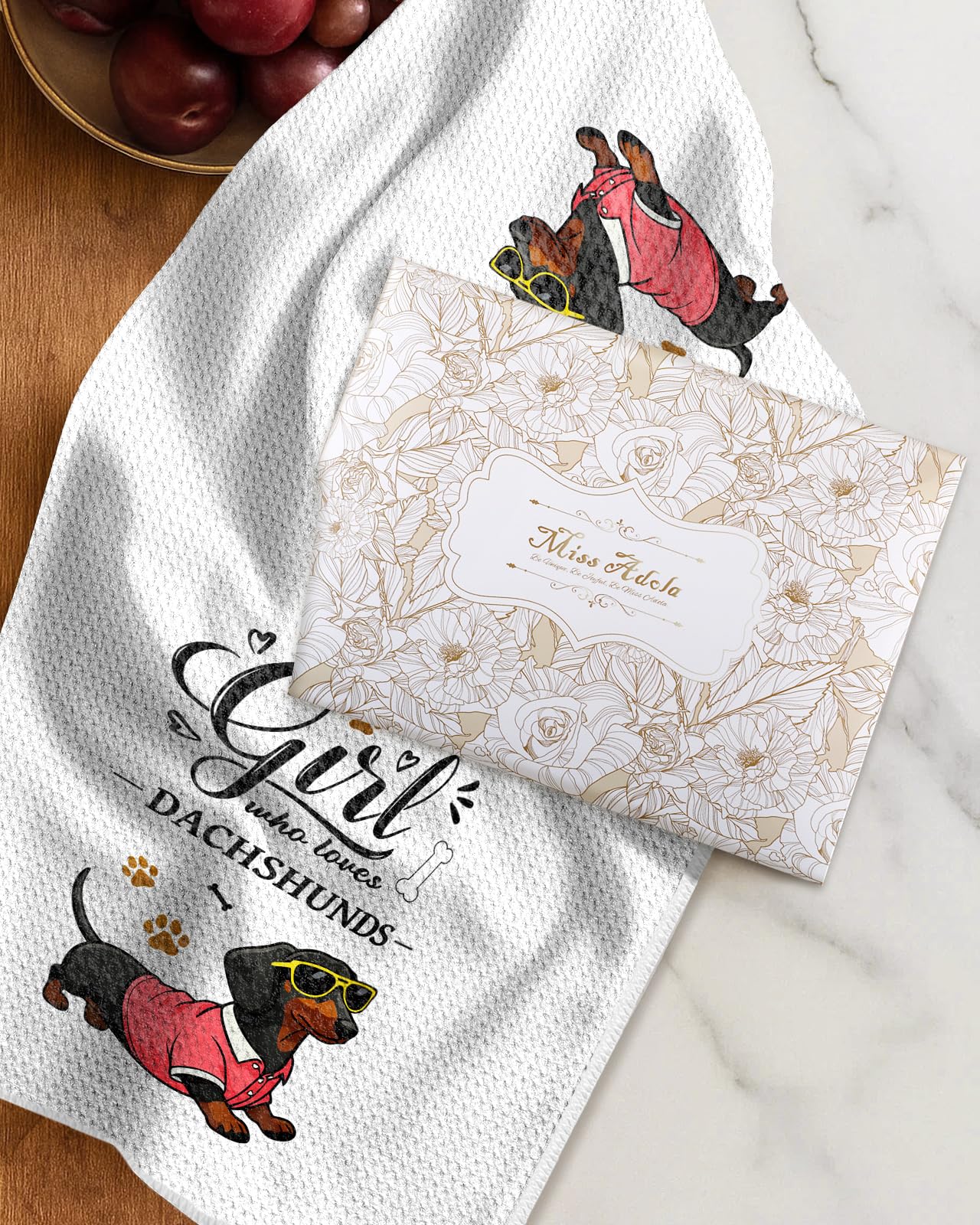 Miss Adola Dog Funny Kitchen Towels - 15x28 Inch Decorative Waffle Microfiber Dish Cloths Cute Absorbent Reusable Hand Tea Towels with Hanging Loop French Bulldog Gift for Dog Lovers WN420