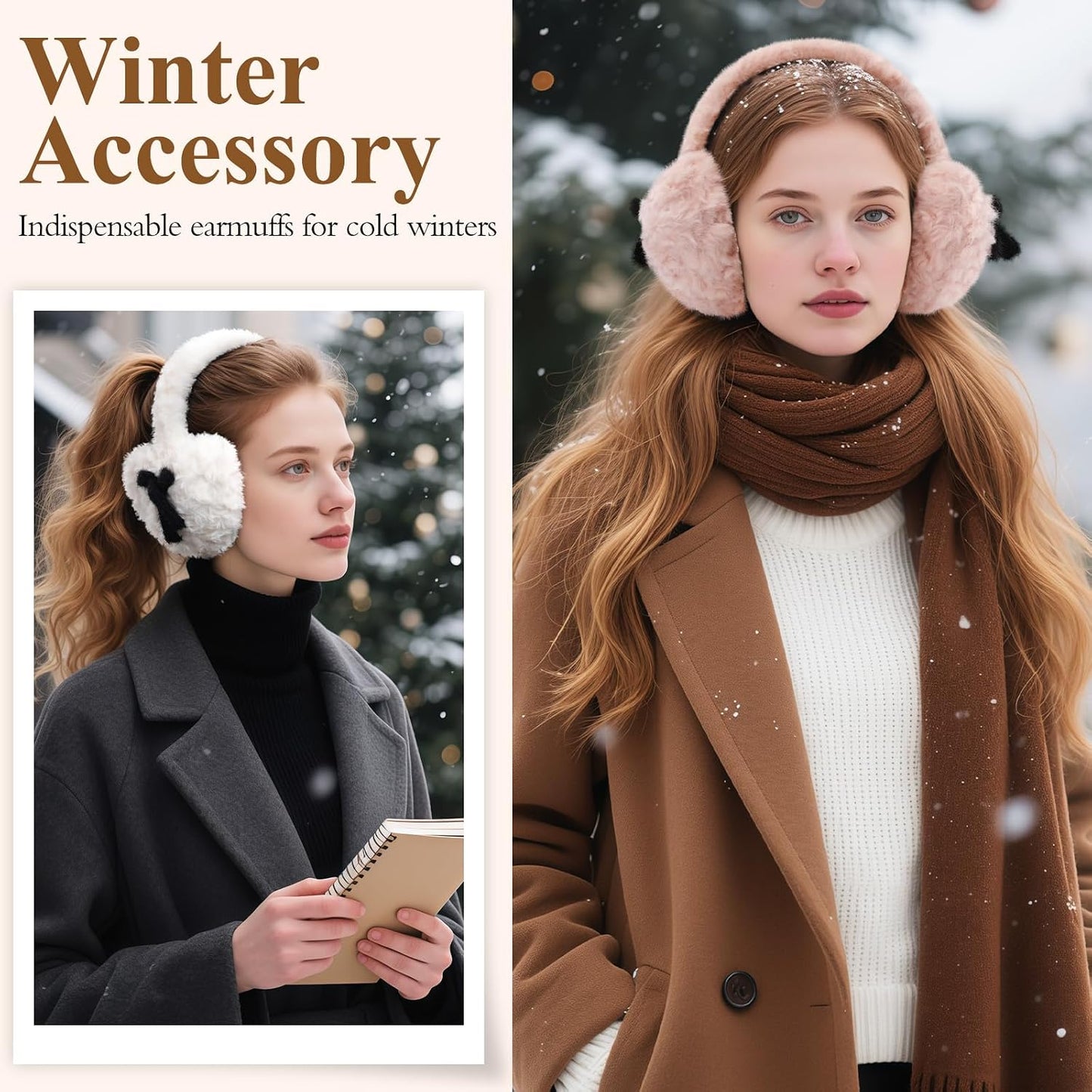 Valentines Day Gifts for Her Earmuffs for Women, Foldable & Fuzzy Ear Muffs for Outdoor Activities WN420