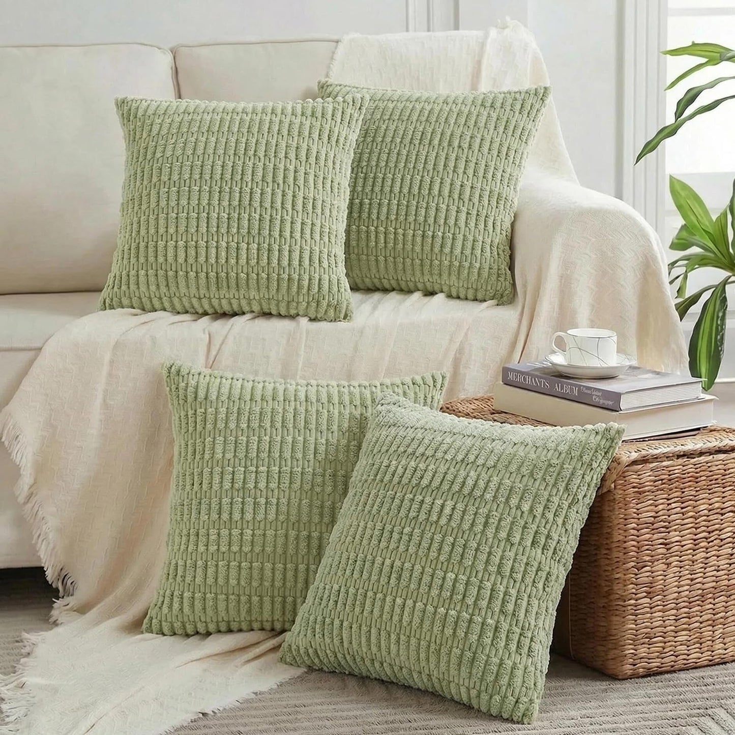 Fancy Homi 4 Packs Decorative Throw Pillow Covers for Living Room Couch Bed, Modern Farmhouse Boho Home Décor Accent Cushion Case, 26" x 26", Peach BST220