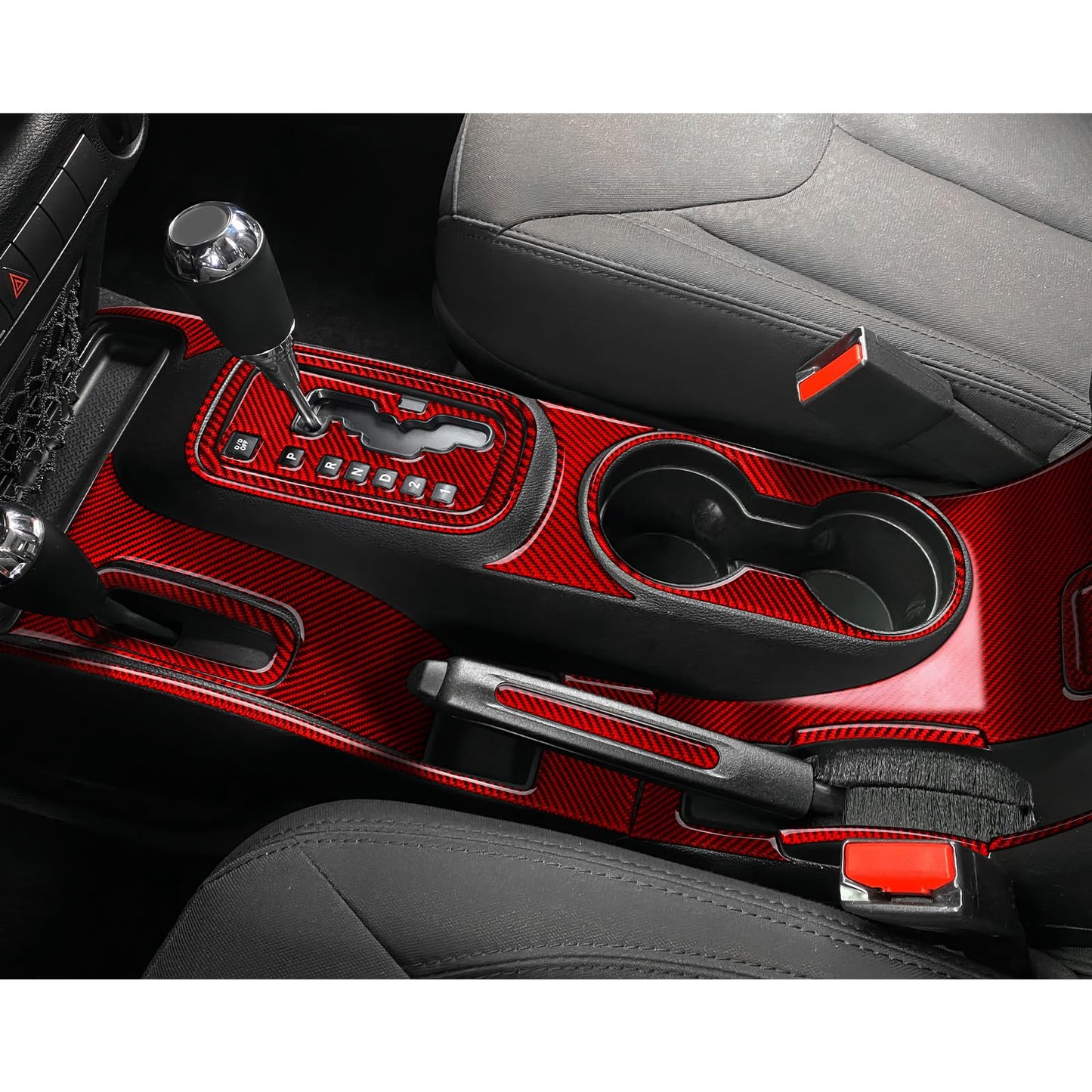 Car Gear Shift Lower Panel Sticker Carbon Fiber Decal Interior Trim Cover for Jeep Wrangler 2011 2012 2013 2014 2015 2016 2017 Accessories (Red) BST220