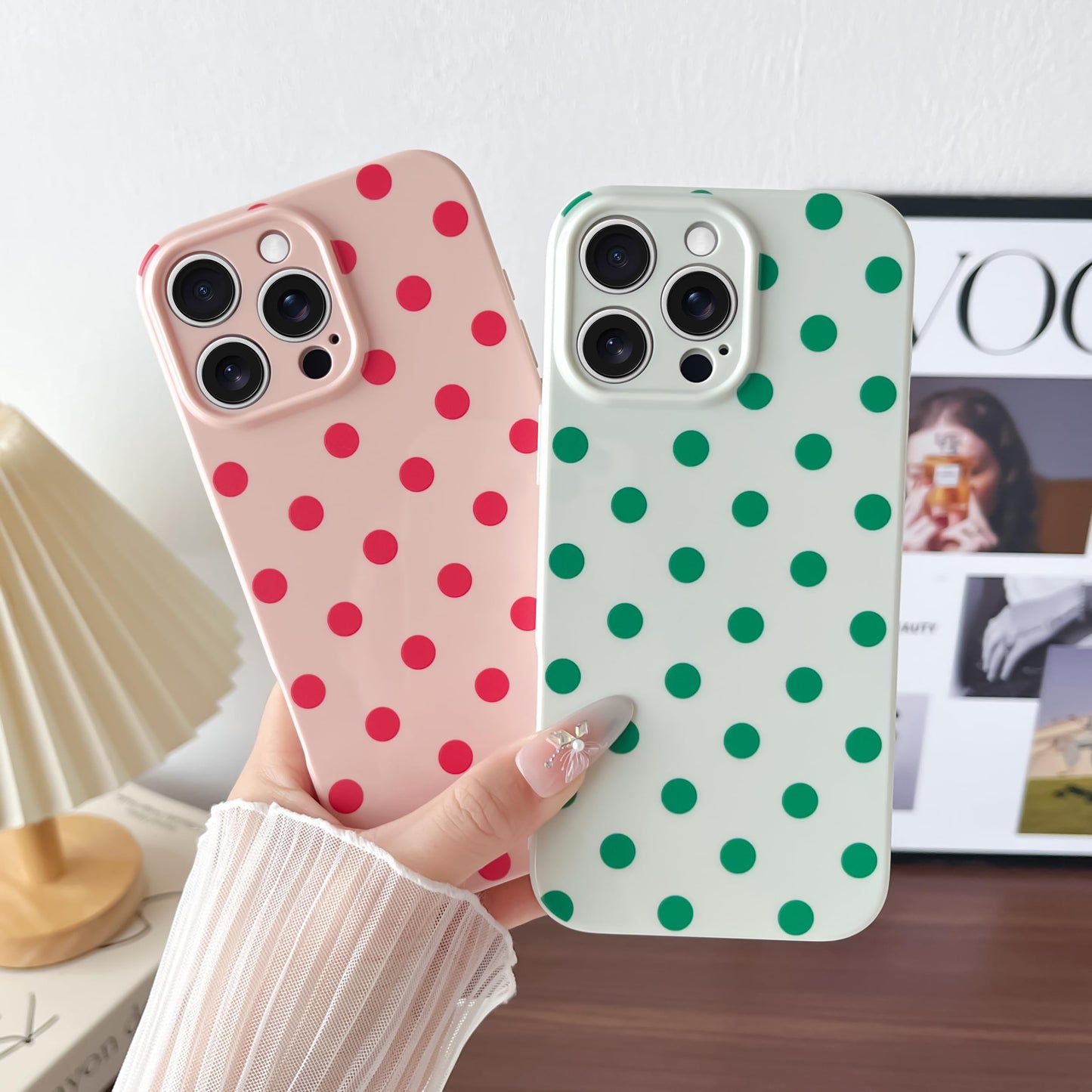 Skyseaco Compatible with iPhone 15 Case Cute Polka Dot Phone Case Soft Slim TPU Shockproof Phone Cover Full Camera Protection for Women Girls - Black WN420