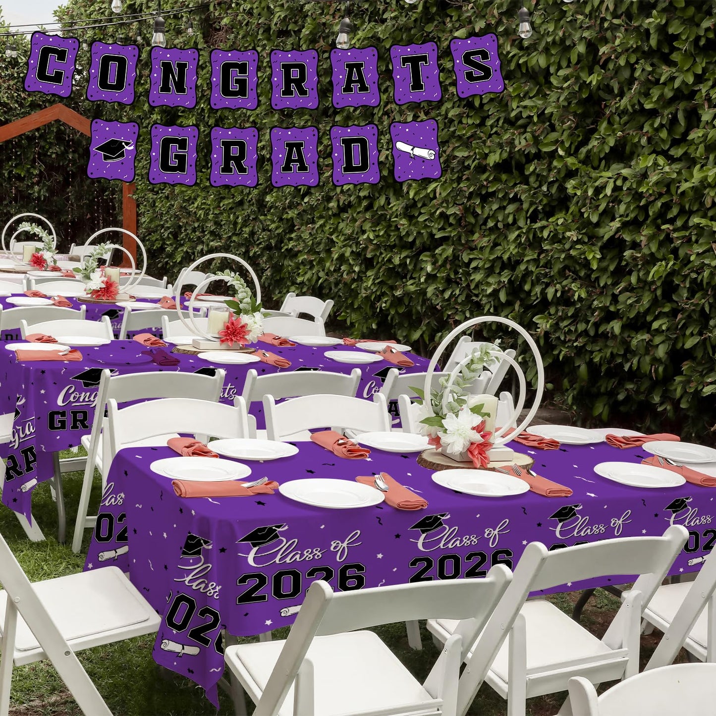 Gatherfun 2026 Graduation Decorations : 2-Pack Congrats Grad Disposable Tablecovers - Class of 2026 Red Themed Table Cloths, for Graduation Party Supplies & Graduation Backdrop, 54" X 108" BST326L