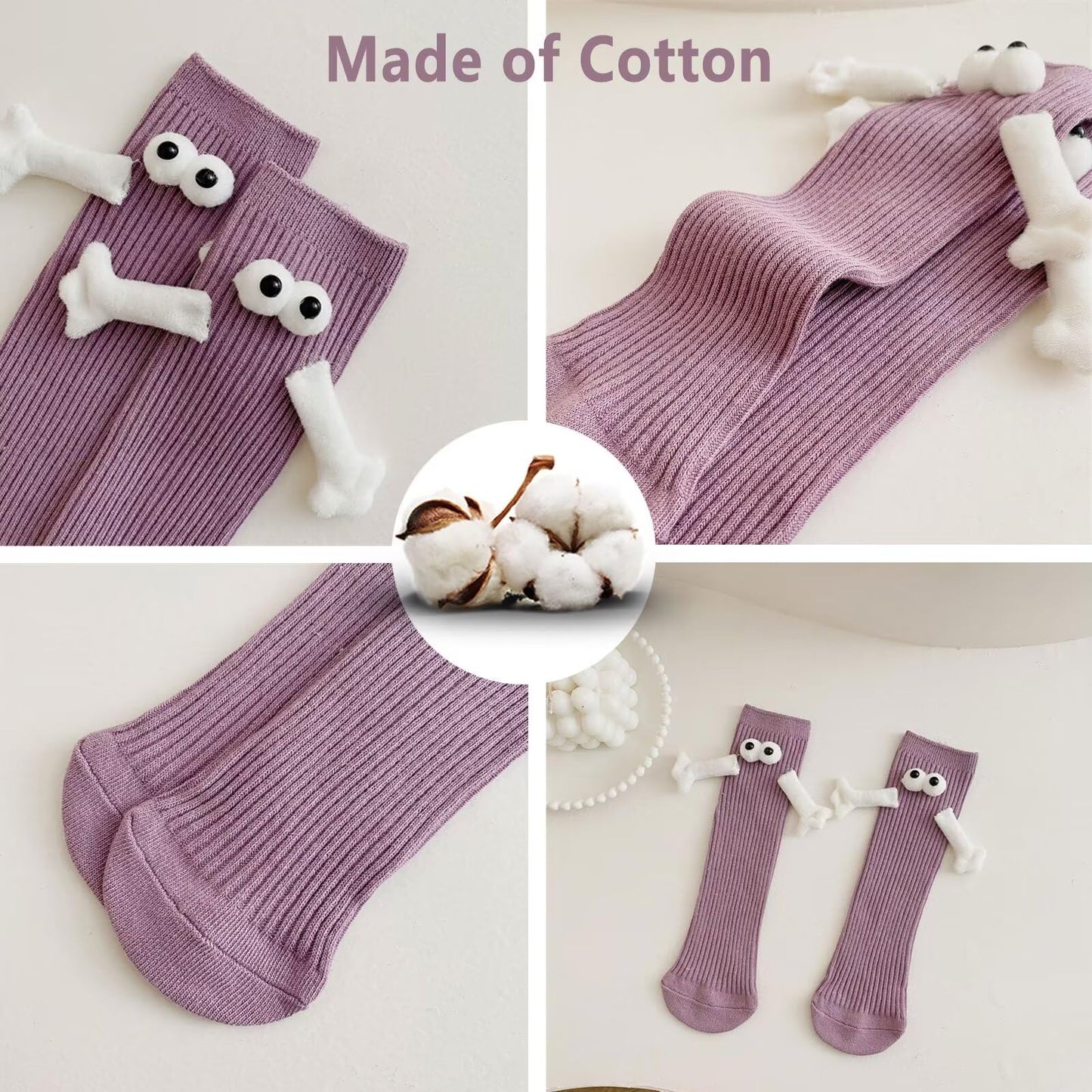 ARTSIM Magnetic Hand Holding Socks for Couple Friends Kids - 3D Doll Mid-Tube Cute Novelty Xmas Socks BST326H