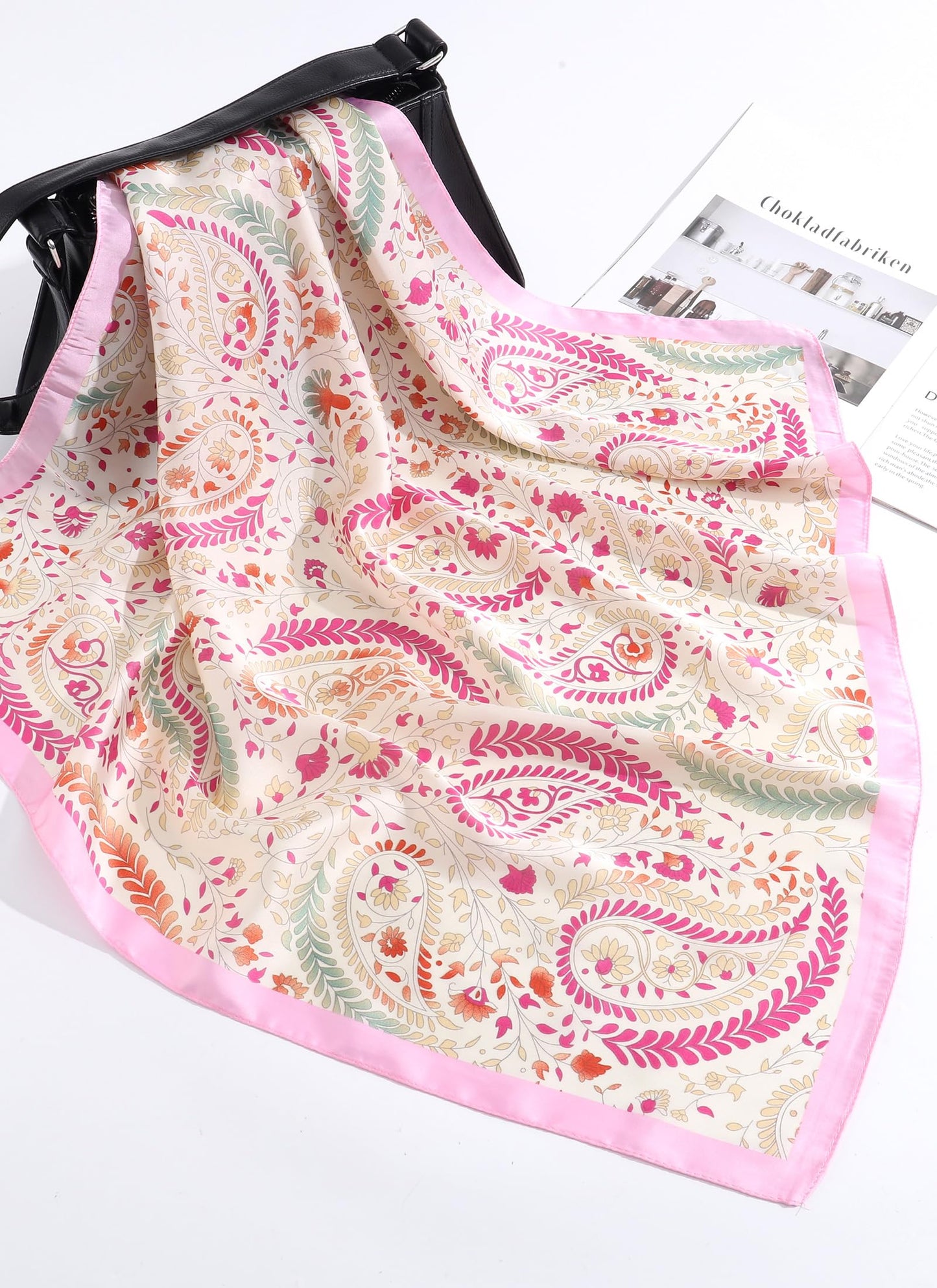 CHLINS 27.5” Square Head Scarf for Women Satin Hair Scarf Silk Wrap Neck Scarves Bandanas for Handbags Accessories WN420