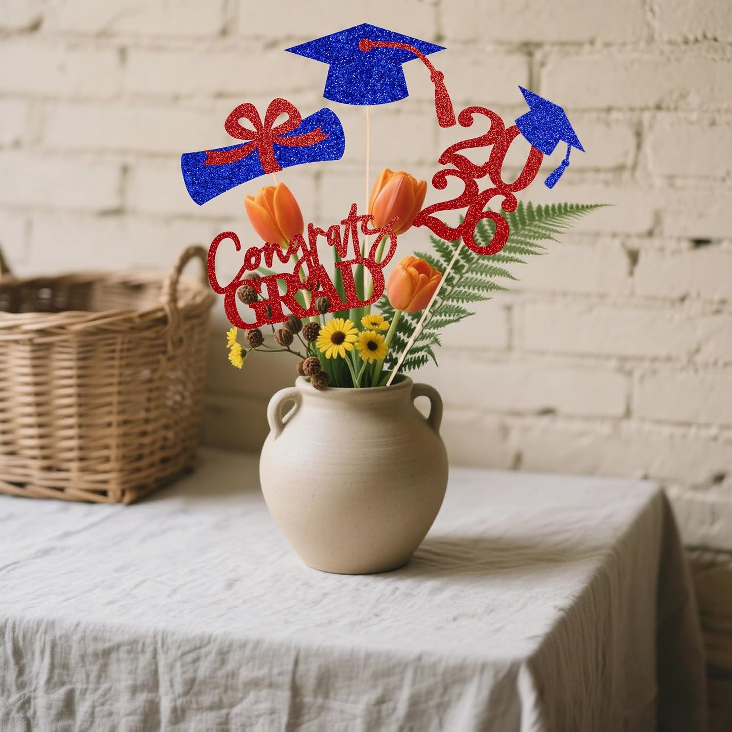 Graduation Centerpieces Class of 2026, 16 PCS Red Blue Double-Sided Table Toppers, Congrats Grad Party Decorations Supplies (Set of 4 Designs) WN420