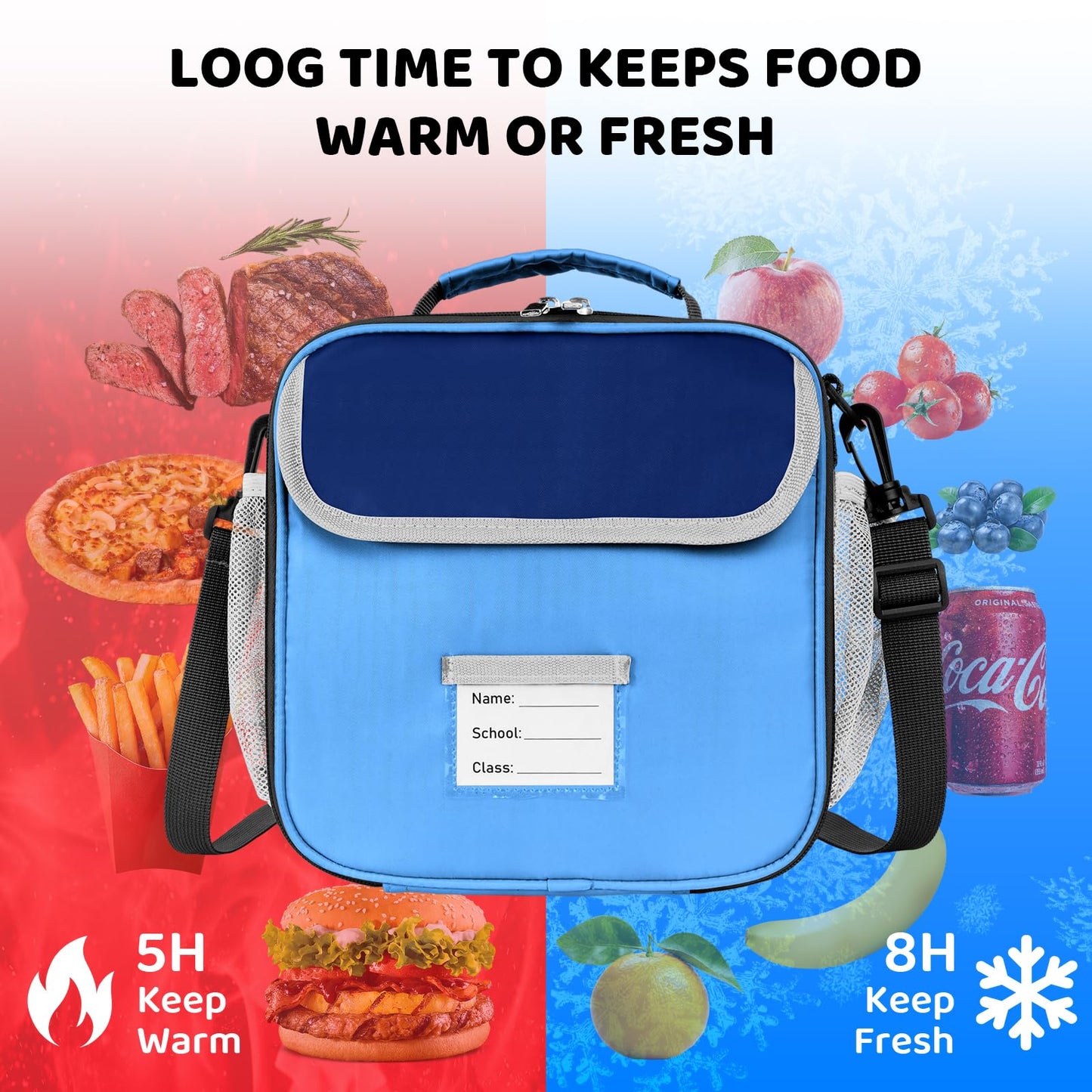 Lunch Bag for Kids Insulated Lunch Boxe for Boys Girls Small Reusable Cooler Tote Lunchbag Back to School Cute Lunchbox for Teens (light blue) WN420