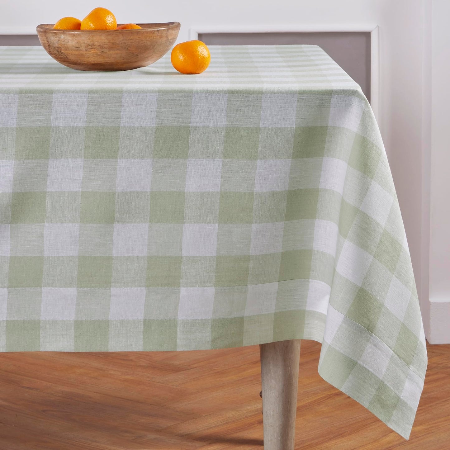 Solino Home 100% Pure Linen Rectangular Tablecloth Pink Check, 60 x 120 in | Buffalo Check Linen Table Cloth for dining and entertaining | buffalo checkered weave | Marshmellow Pink | OEKO-TEX Certified BST326SOLH