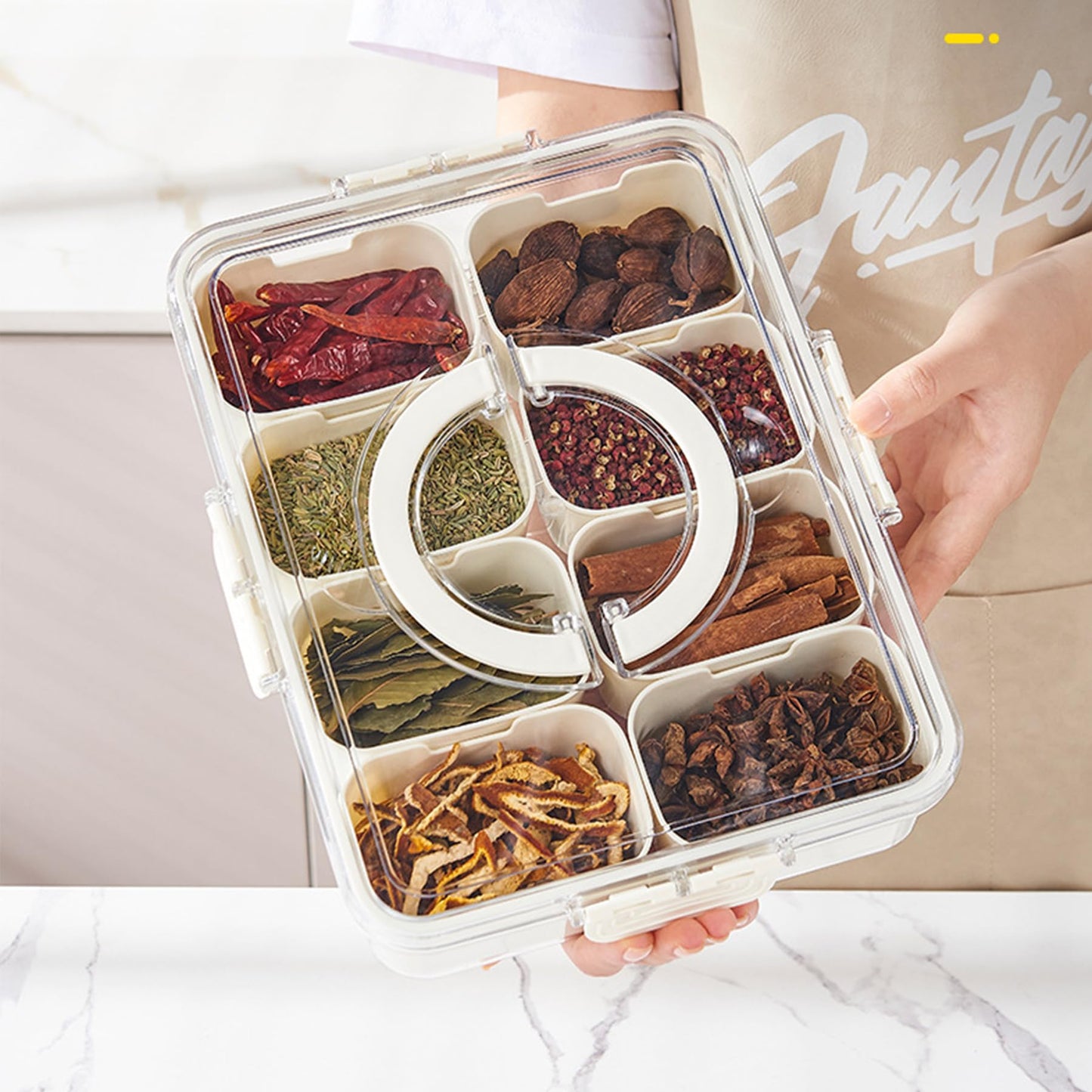 VOUKEN 2PCS Plastic Divided Serving Tray with Lid Snackle Box Charcuterie Container Portable Snack Platters Organizer for Candy, Fruits, Snacks, Nuts, for Party, Entertaining, Picnic (8 Compartment) BST326H