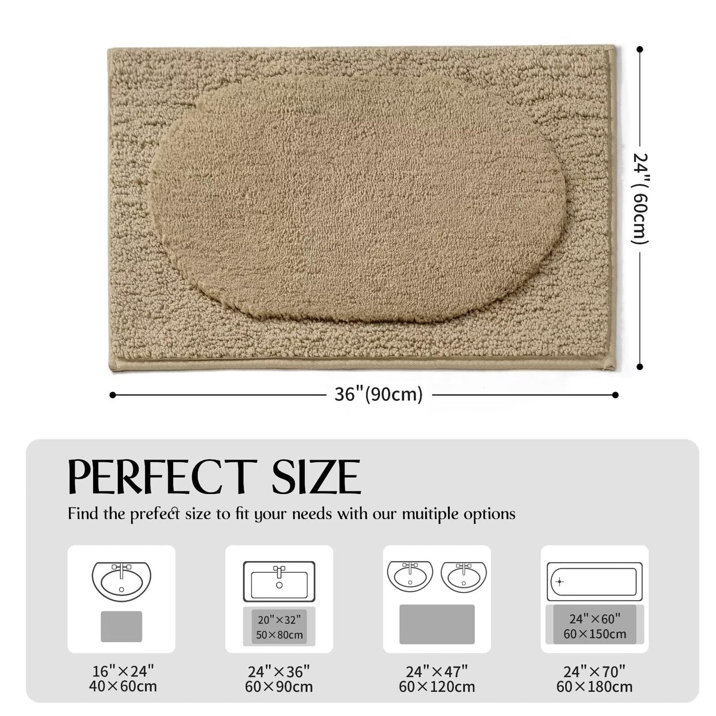 DEXDE Bathroom Rugs Non-Slip Mat for Bathroom Floor Shower,24x16 Beige | Thick Soft Absorbent Bath Mat, Quick Dry Microfiber Rug, Machine Washable Shower Floor Bathroom Mat Home Decor Accessories BST220