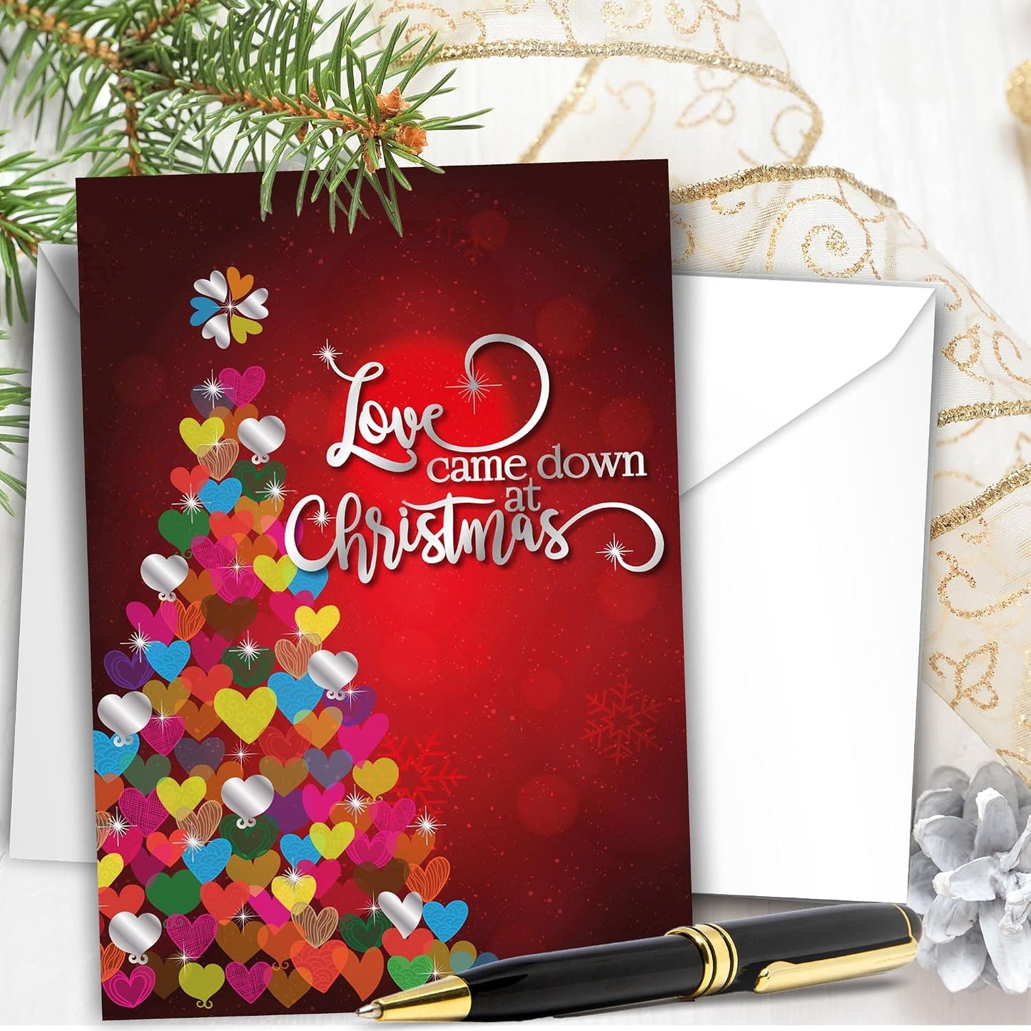 Religious Christmas cards - pack of 20, 5x7in, printed in England, Love Came Down. Christian Christmas cards with envelopes bulk WN420