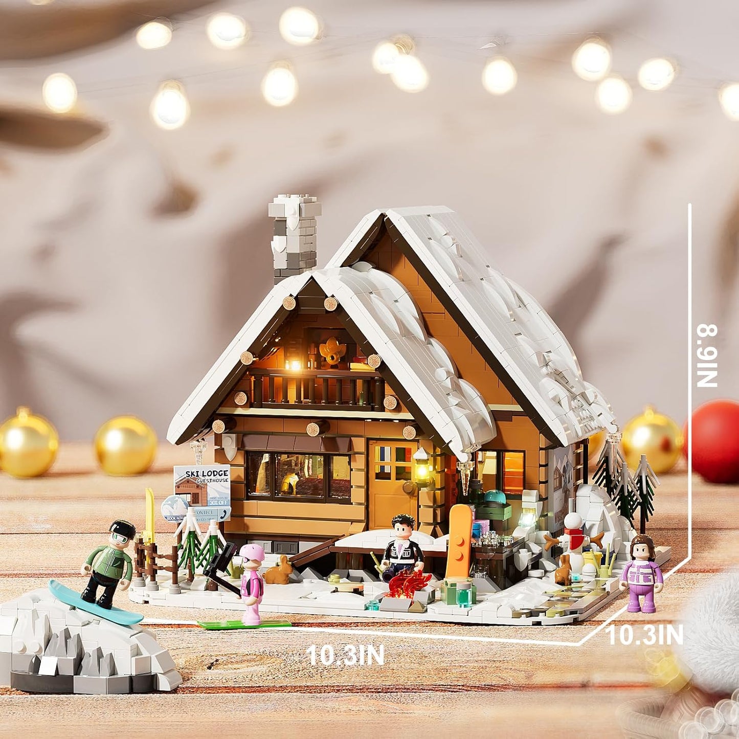 FUNWHOLE Christmas Ski-Cabin Lighting Building-Bricks-Set 100