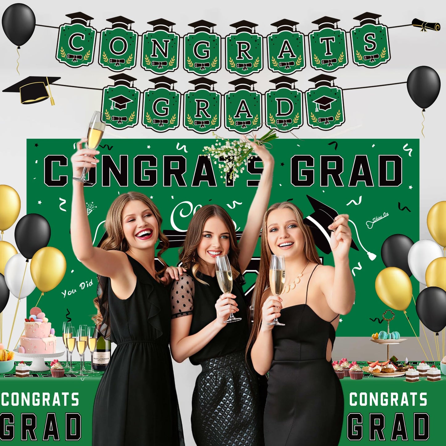 Graduation Decorations 2026 2027 - Red Congrats Grad Banner Backdrop Tablecloth Set - Graduation Decorations Class of 2026 | Graduation Party Favors Supplies WN420