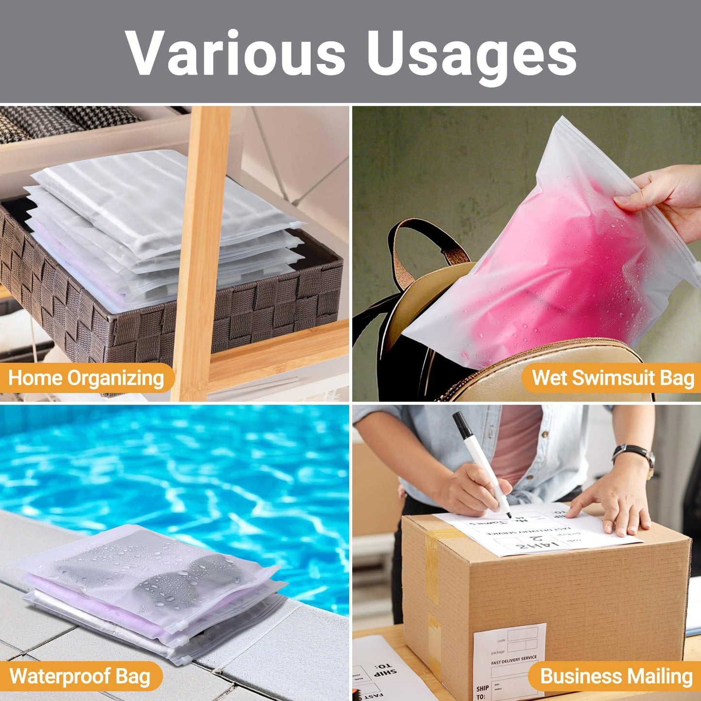 Clear Swimsuit Storage Bags, Clear Shirt Packaging Bags for Bikini, Swimwear, Bathing Suit Storage, 12x8 inch, Pack of 50, Waterproof, 3 Mil BST220