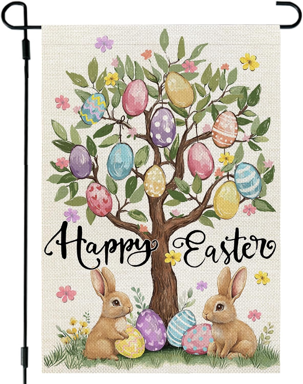 CROWNED BEAUTY Easter Garden Flag Eggs Tree 12x18 Inch Double Sided Bunny Holiday Decoration for Outdoor Lawn Yard WN420