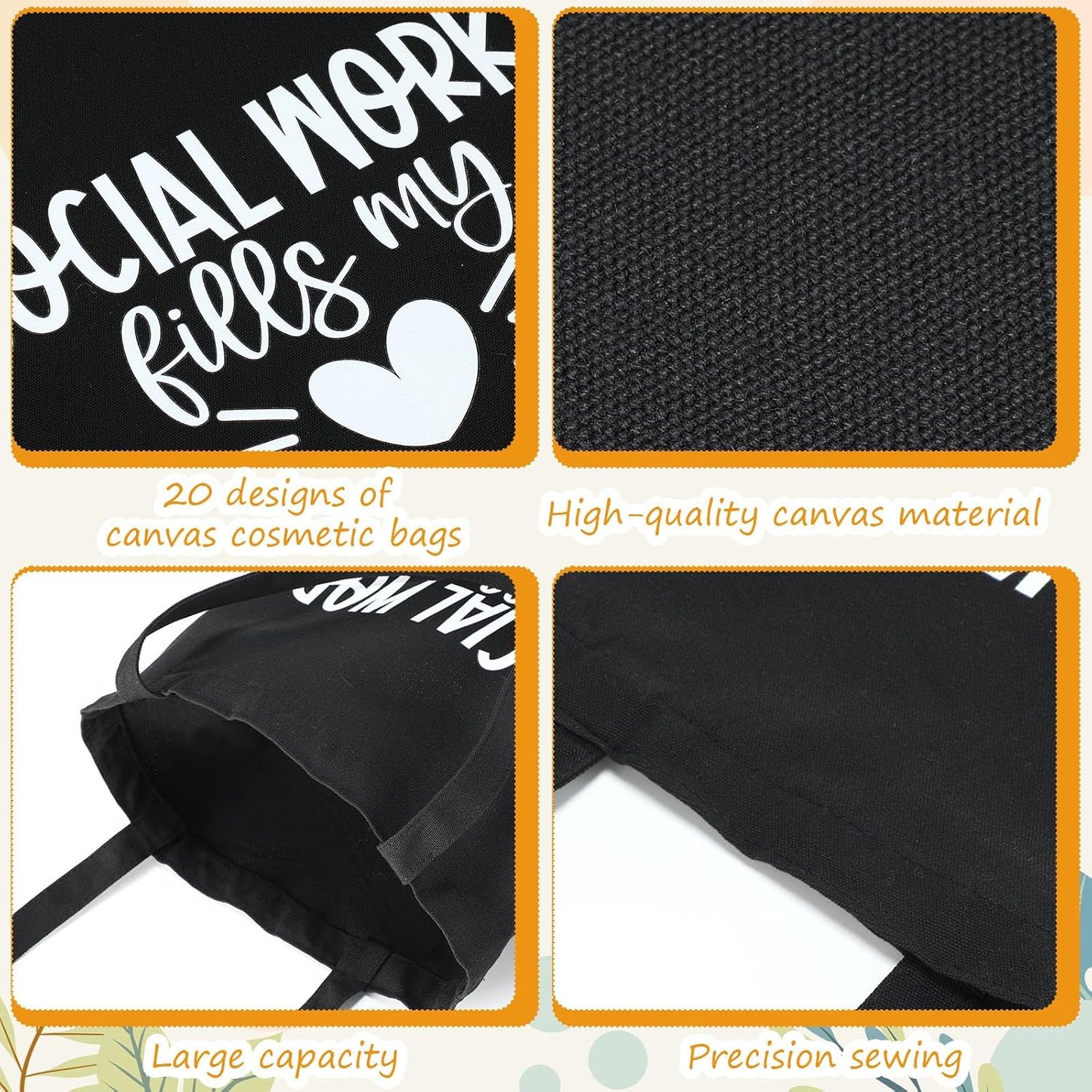 Paterr 20 Pcs Social Worker Appreciation Gift for Women Thank You Social Worker Gifts Canvas Tote Bag Bulk(White, Black) BST326H