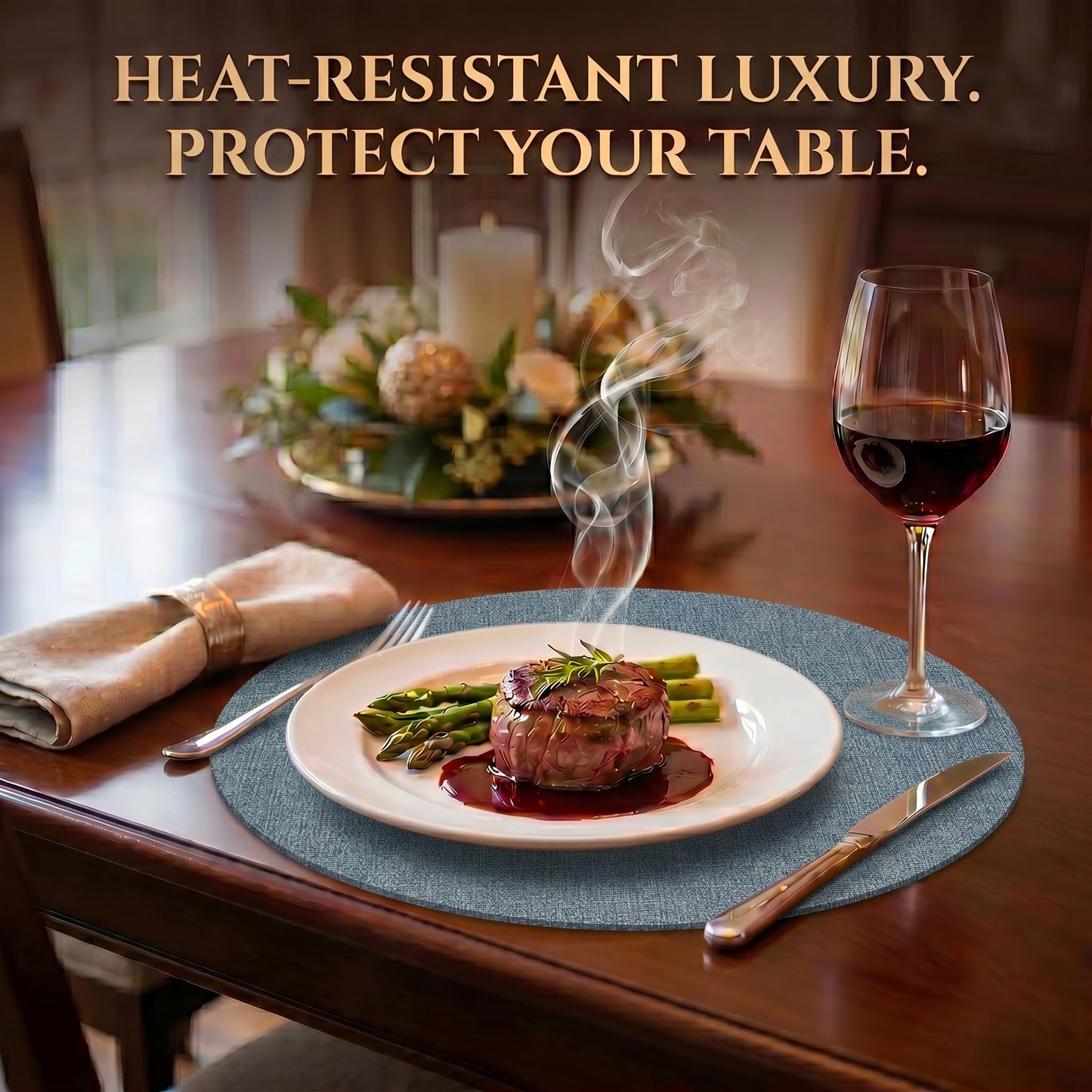 Faux Leather Placemats Set of 6, Wipeable Waterproof Stain Resistant Table Mats, Heat Resistant Thick Placemats with Hand-Painted Edges for Kitchen Dining, Imitative Linen Texture, Various Shapes BST326H