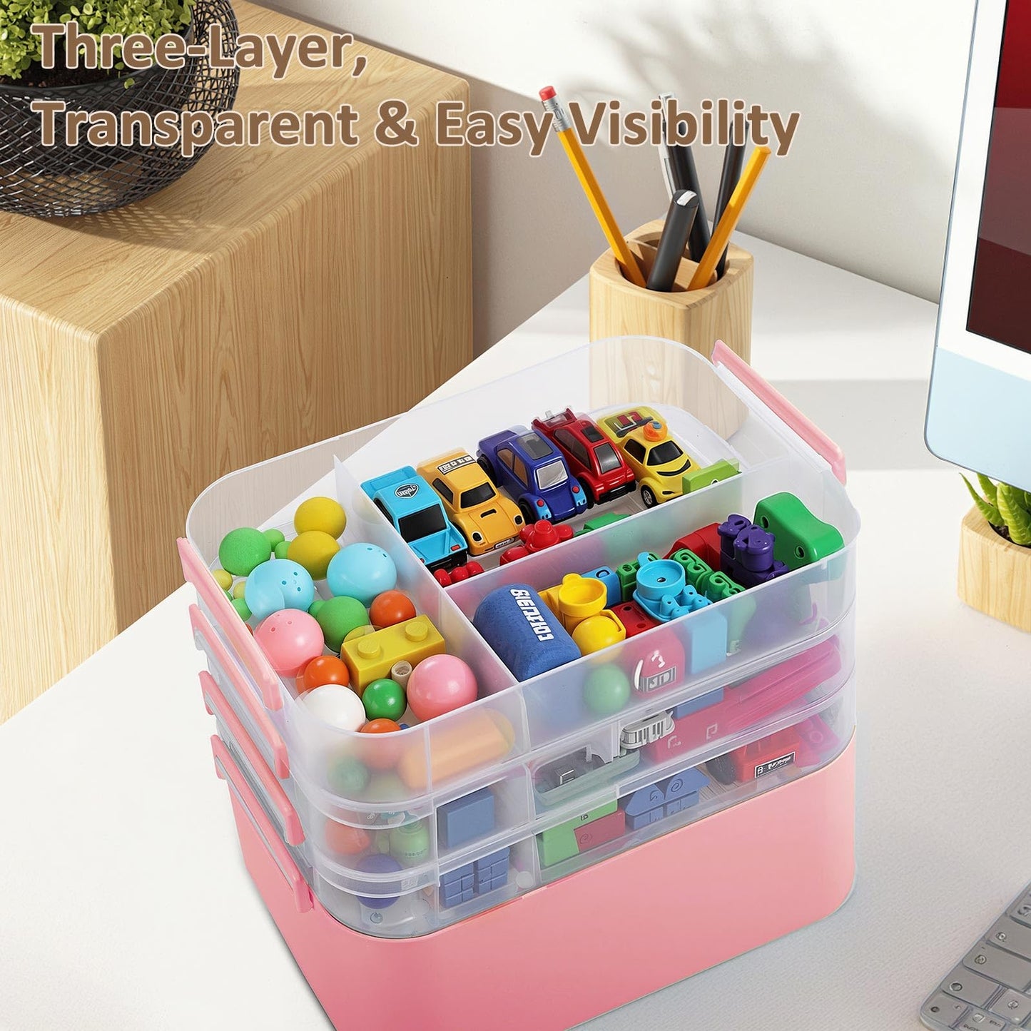 Gifhomfix 4-Layer Plastic Craft Organizers and Storage Box with Removable Trays, Storage Containers with lids and Handle, Art Supply Storage Organizer for Organizing Bead, Sewing, Tool（Green） BST220