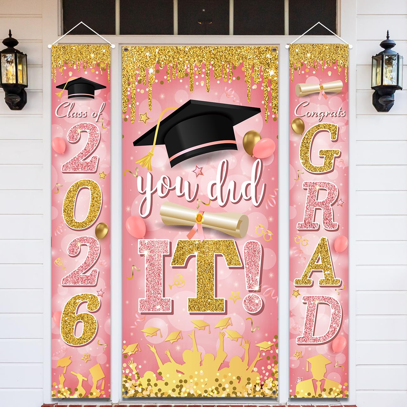 Graduation Decorations Class of 2026 Purple and Gold Congrats Grad Banner and You Did It Door Cover for High School College Graduation Party Supplies(Purple) BST326H