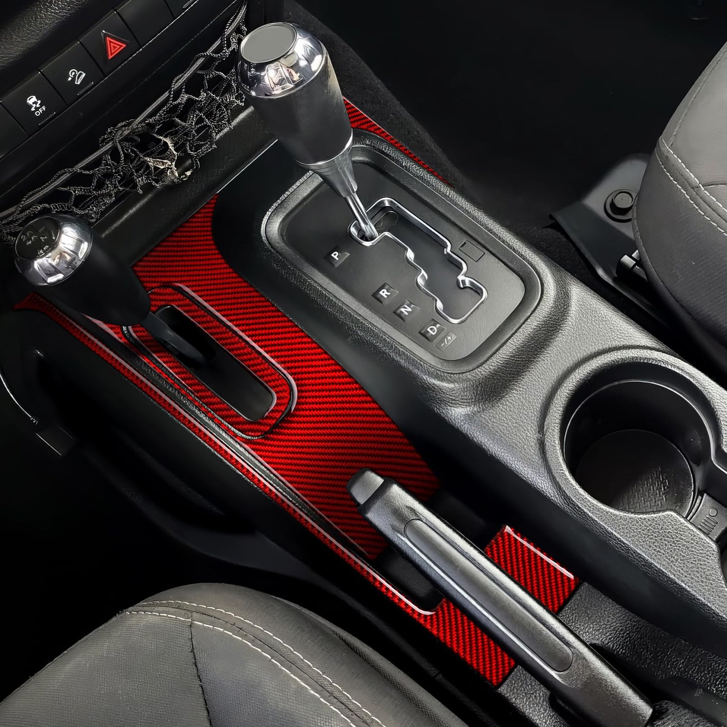 Car Gear Shift Lower Panel Sticker Carbon Fiber Decal Interior Trim Cover for Jeep Wrangler 2011 2012 2013 2014 2015 2016 2017 Accessories (Red) BST220