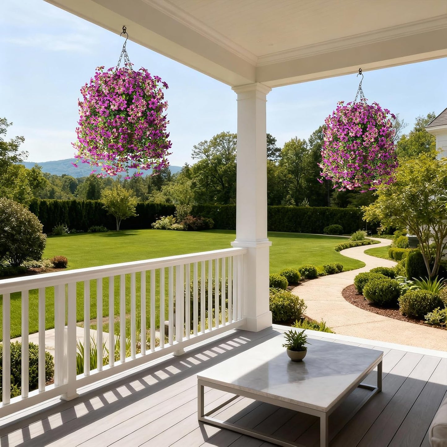 Artificial Flowers for Outdoor Faux Flowers for Plant Pot Spring Decoration | 2 Pcs Faux Hanging Plants UV Resistant Look Real Outside Home Garden Porch Patio Entrance Courtyard Decor BST326H