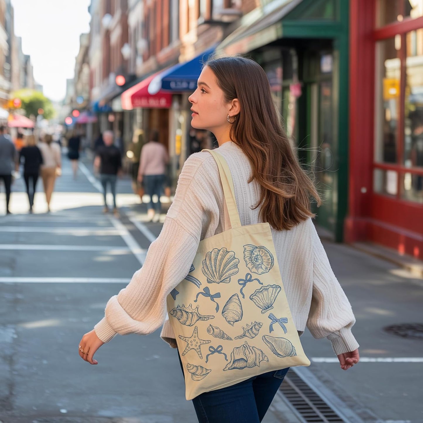 Aesthetic Canvas Tote Bag for Women with Inner Pocket – Cotton Cloth Totes Bag with Pattern BST326H