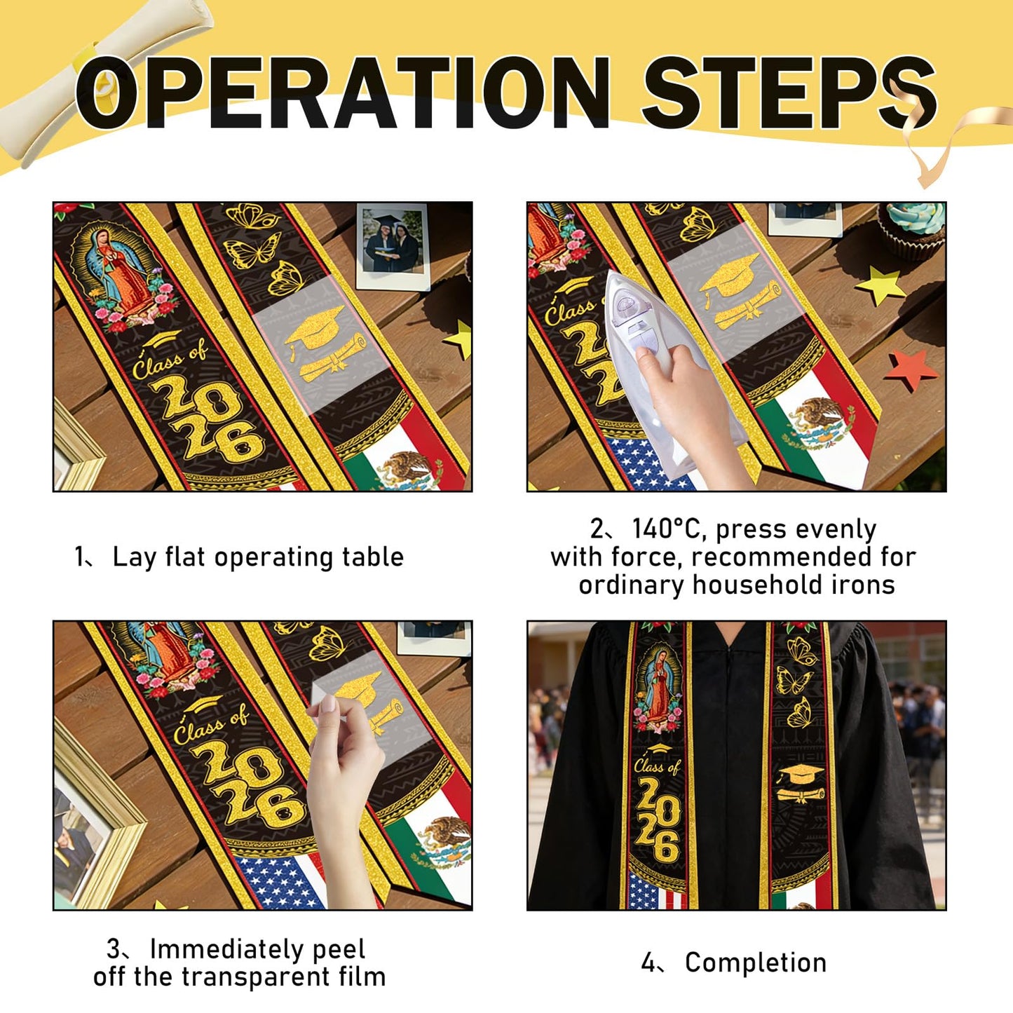 Dazoratix Filipino Graduation Stole 2026 - Philippines American Flag Sash Personalized Custom Glitter Iron on Letters Patches DIY Customize Transfer Stickers for Senior Student School Grad Decorations BST326L