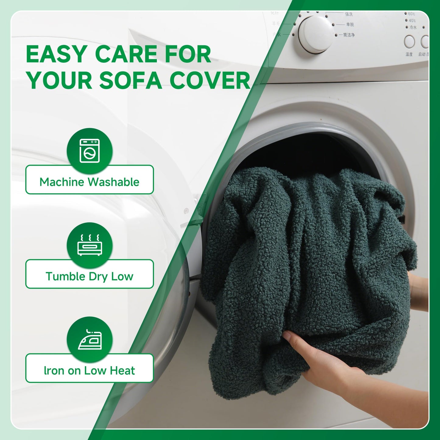 OHSIO Couch Cushion Covers for Sectional Sofa, Stretch Soft Sofa Slipcovers Washable Wear-Resistant Universal Furniture Protector for Living Room(1 Piece Oversized Cover, Green) BST202