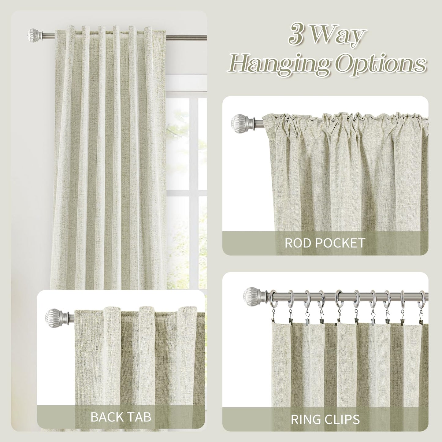 PANGSINNE Short Curtains for Windows Bathroom, 100% Blackout Linen Boho Back Tab Pleated Cafe Curtains for Kitchen Bedroom, 54 Inch Length 2 Panels Set, Dusty Blue BST326H