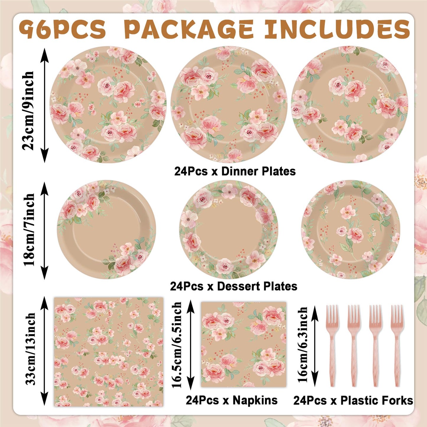 96Pcs Wildflower Party Supplies Floral Themed Paper Plates Napkins Wildflower Butterfly Tableware Disposable Dinnerware Decoration Set for Girls Birthday Wedding Bridal Baby Shower Party Table Decor BST202