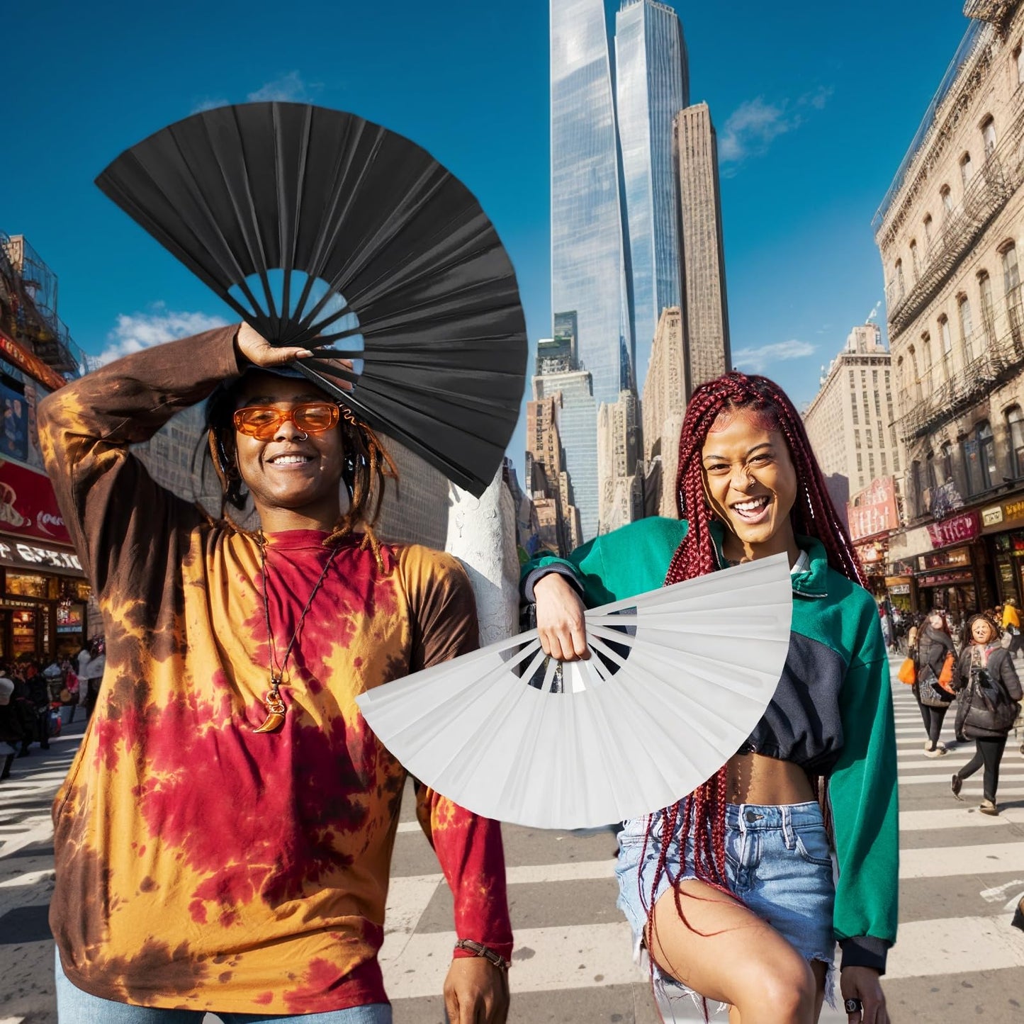 Handheld Folding Fan 13 Inch, Hand Fans for Women Foldable, Large Rave Fan, Dance Performance Prop Fan, Boots on the Ground Fan, Cool Fan on the Street Portable for Outdoor (1 Pcs Rose) WN420