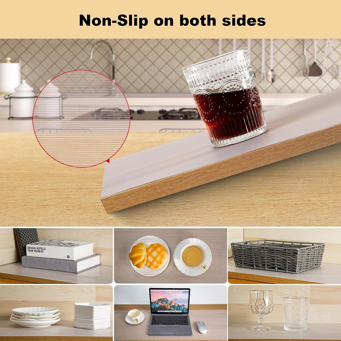 Shelf Liners, 11.8 Inches x 40 FEET Non-Slip Kitchen Cabinet Liner, Washable Oil-Proof Non-Adhesive Contact Paper for Drawer, Cabinet, Shelves, Cupboard, Refrigerator, Storage, Desks, Countertop BST326H