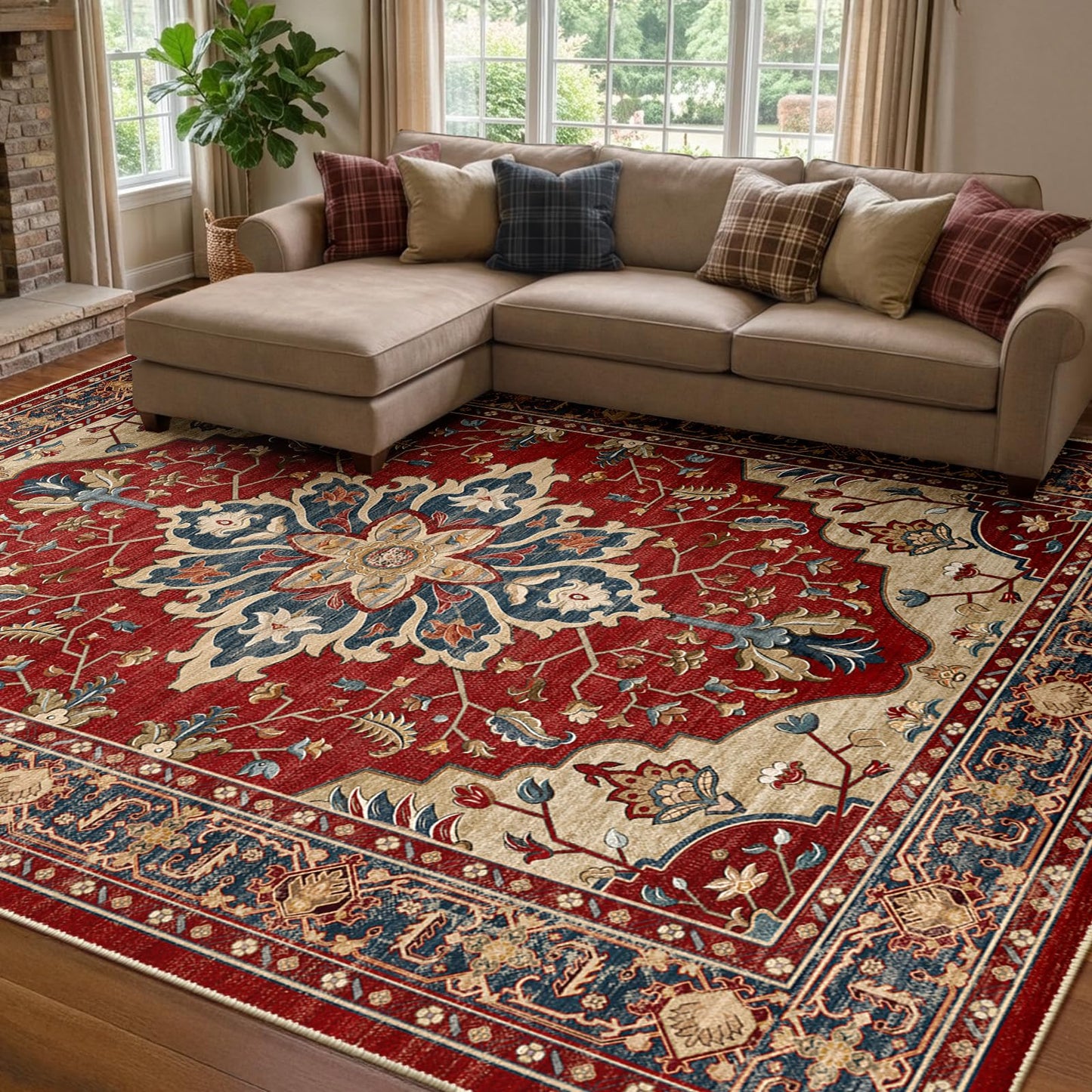 RELEANY Area Rugs Runner 2'x6' Washable Non-Slip, Floral Vintage Distress Medallion Carpet for Kitchen Hallway Bedroom Beside Laundry Room Bathroom, Teal Green Lake Blue Turquoise DD1210