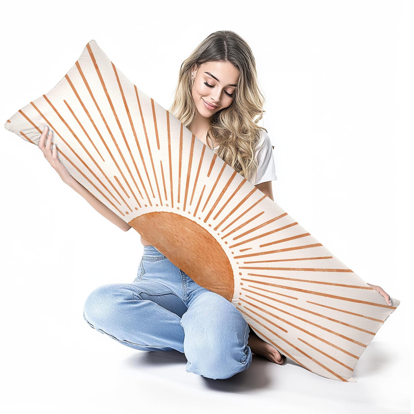 Boho Sun Sunshine 21x54 Body Pillow Cover Case, Modern Neutral Boho Horizontal Sun Sunset Sunrise Decorative Long Hug Pillow Cases for Bed Couch BST220