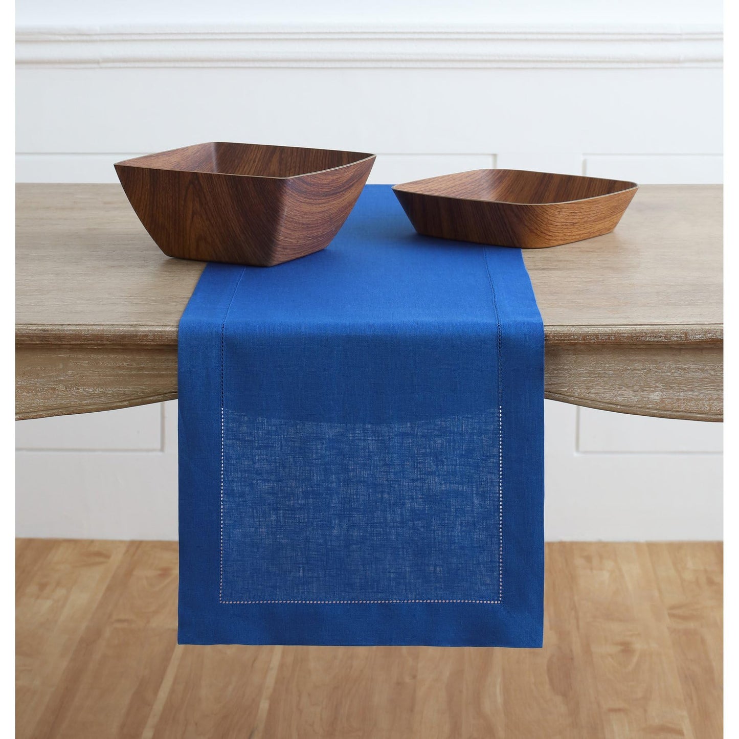 Solino Home 100% Pure Linen Table Runner Garden Green Hemstitch, 14 x 48 in | Classic Hemstitch Table Runners for dining, hallway and console table styling | hand hemstitched borders | OEKO-TEX Certified BST326SOLH