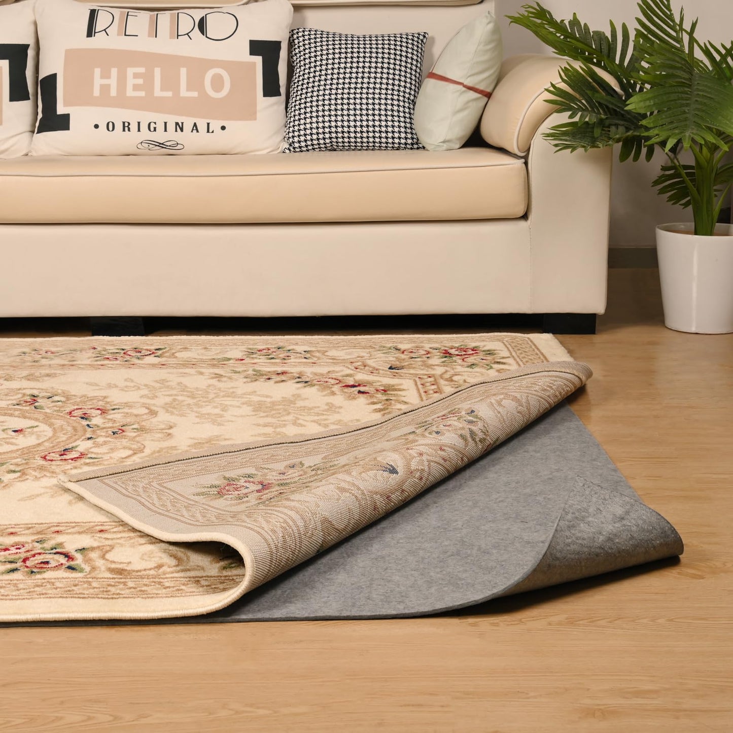 QJHOMO Non Slip Rug Pad 2x3 Feet Carpet Padding, Under Rug Padding Cushioned for Hardwood Floors, Thick Felt Cushion Carpet Pads for Area Rugs Non Skid Backing Runner Rug Mat BST220